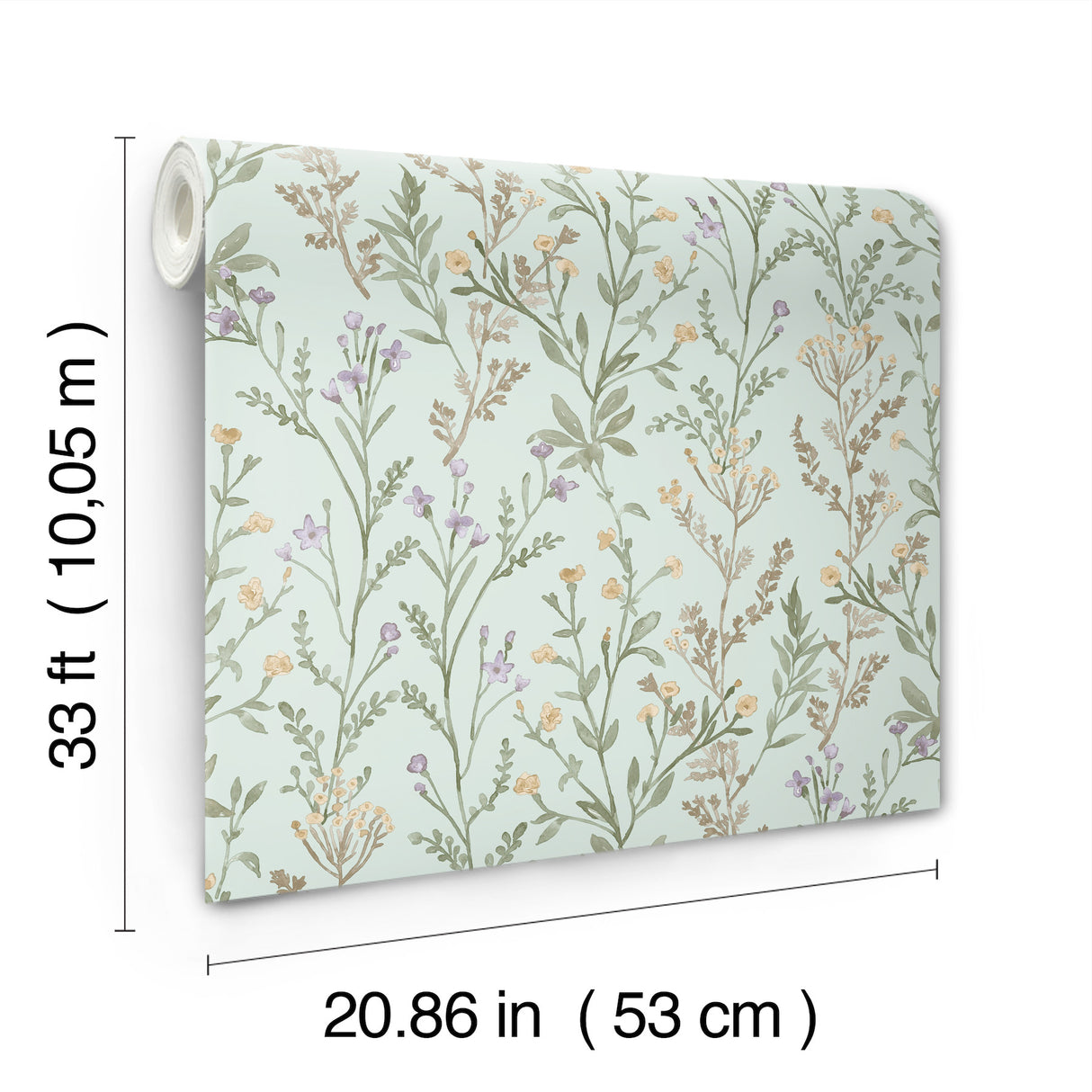 Laverne Aquamarine Wildflowers Farmhouse Botanical Watercolor Floral Non Woven Strippable Washable Wallpaper Roll by Chesapeake - 4191-83018