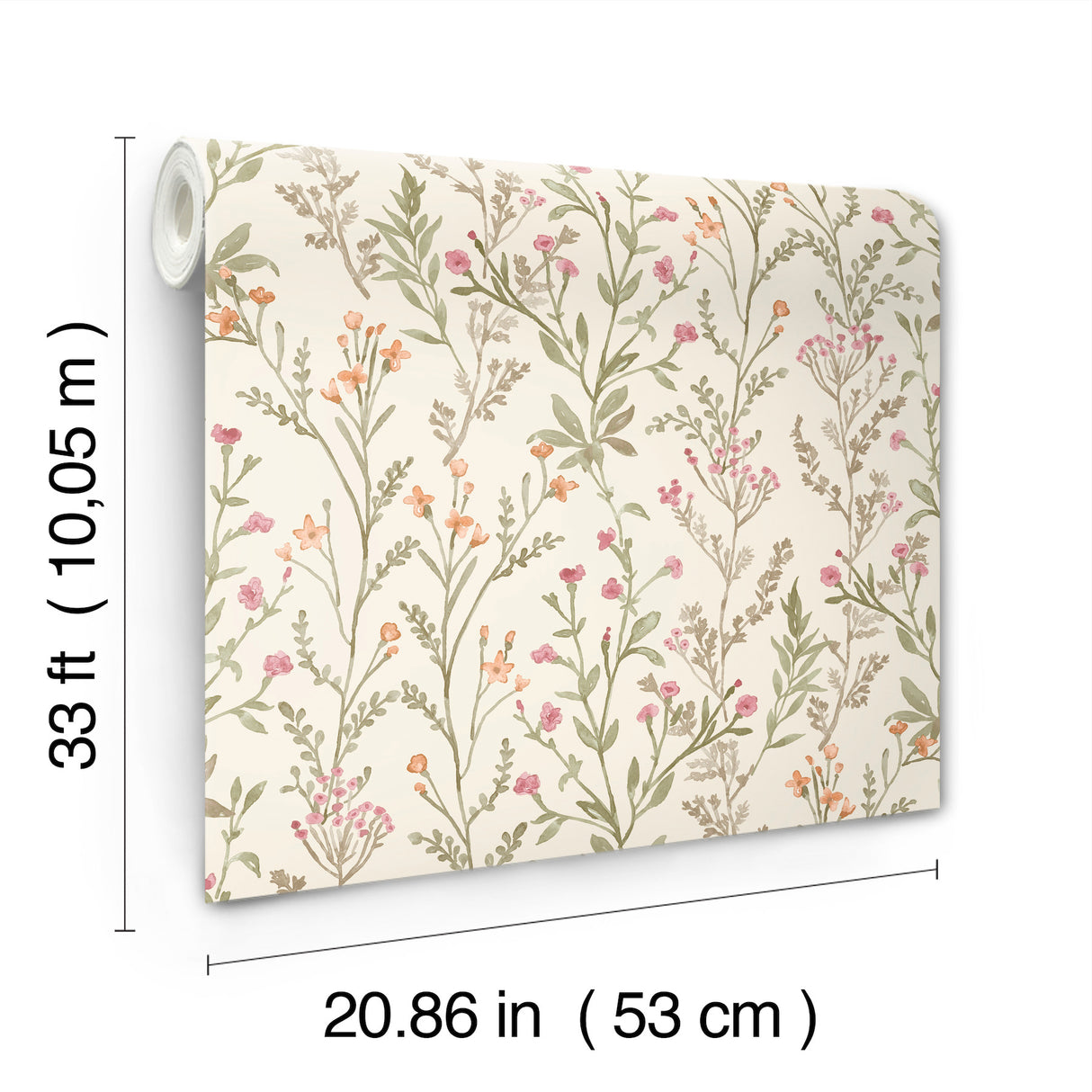 Laverne Green by Chesapeake Farmhouse Botanical Watercolor Wildflowers Washable Strippable Non Woven Sidewall Wallpaper - 4191-83019
