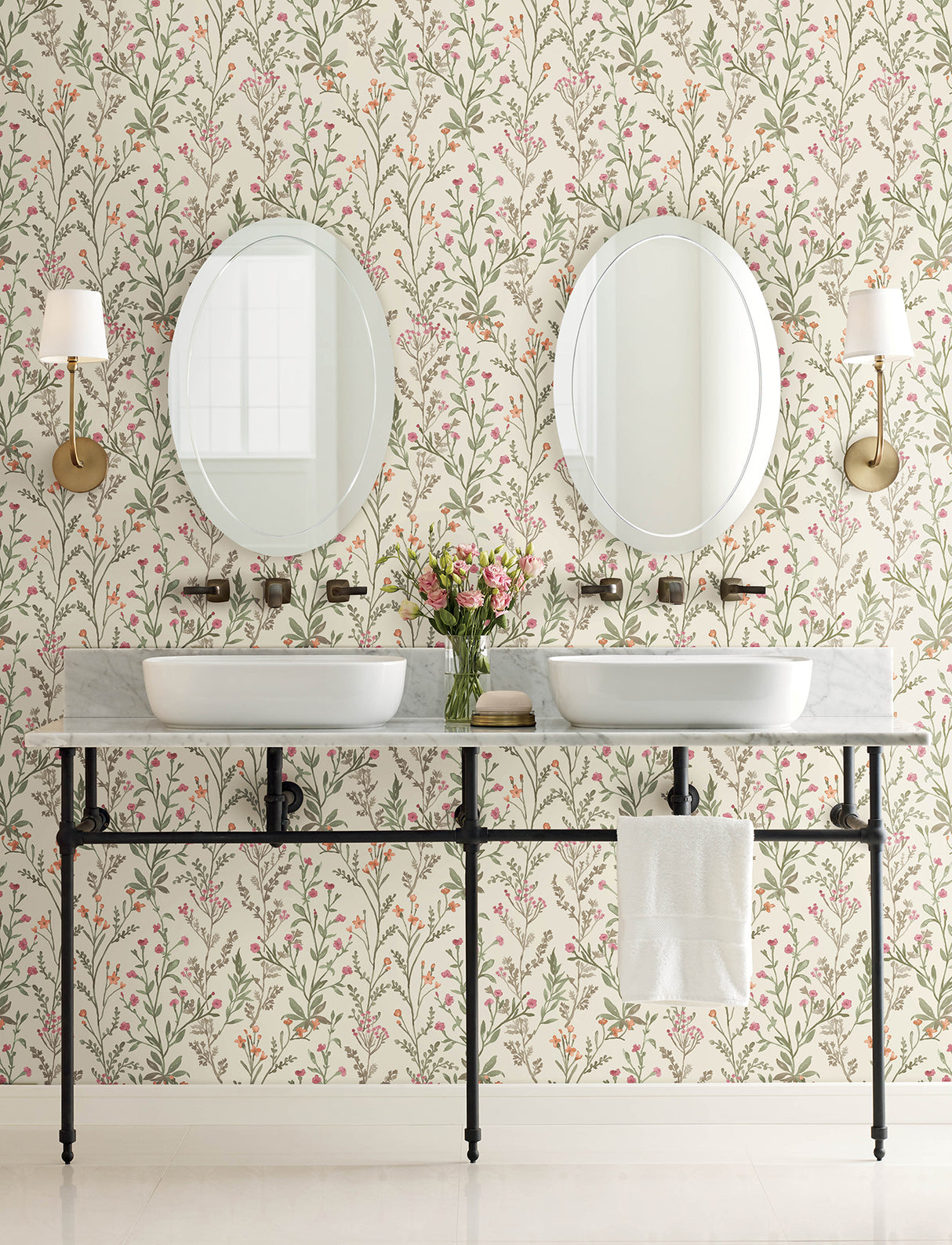 Laverne Green by Chesapeake Farmhouse Botanical Watercolor Wildflowers Washable Strippable Non Woven Sidewall Wallpaper - 4191-83019