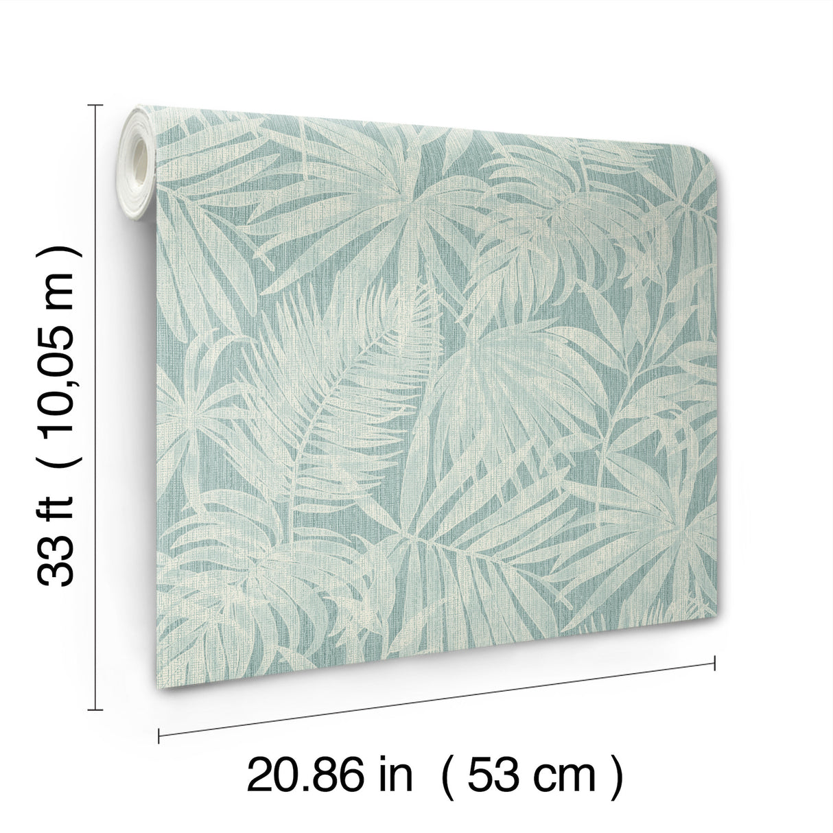 Sonny Light Blue by Chesapeake Kitchen and Bath Tropical Botanical Palm Fronds on a Faux Grasscloth Non Woven Unpasted Wallpaper - 4191-83026