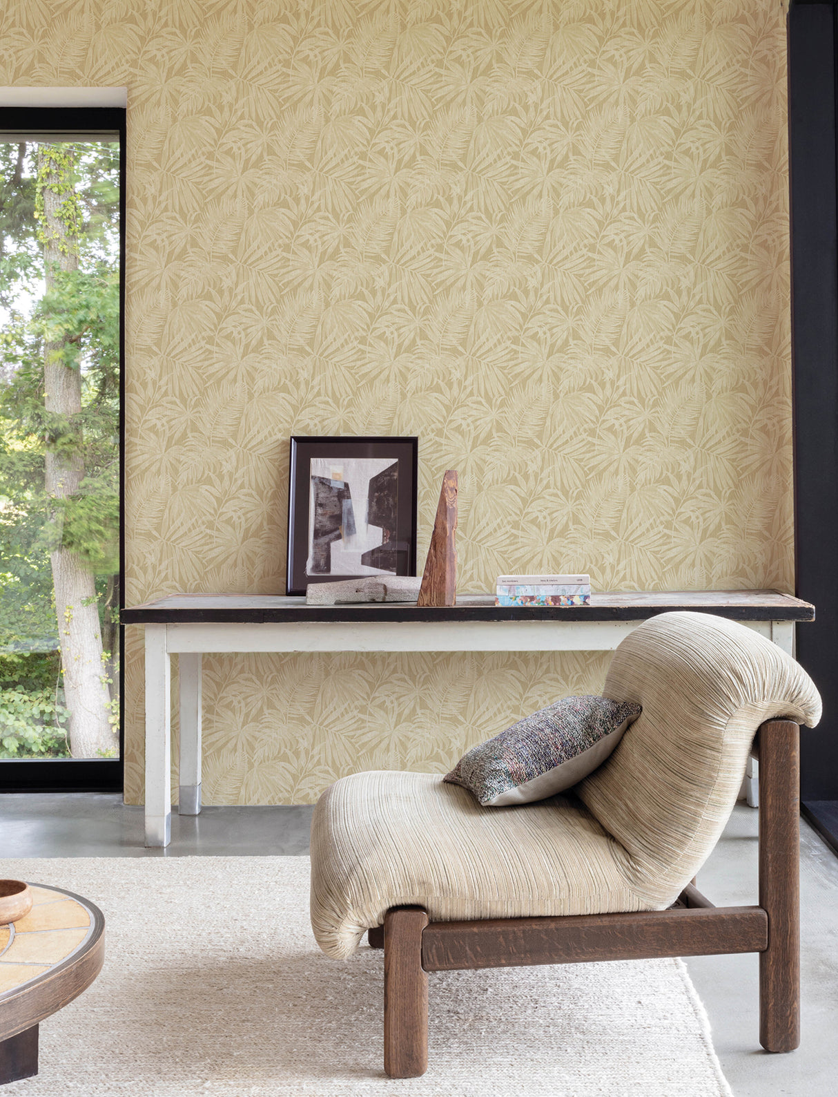 Sonny Light Brown Tropical Palm Fronds Botanical Faux Grasscloth Non Woven Unpasted Strippable Wallpaper by Chesapeake - 4191-83028