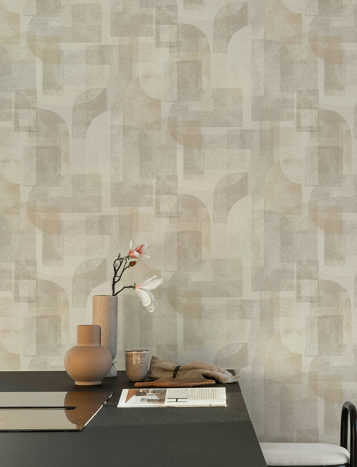 Cassandra Taupe by Chesapeake Block Geometric Retro Abstract Non Woven Unpasted Washable Strippable Residential Sidewall Wallpaper - 4191-83030