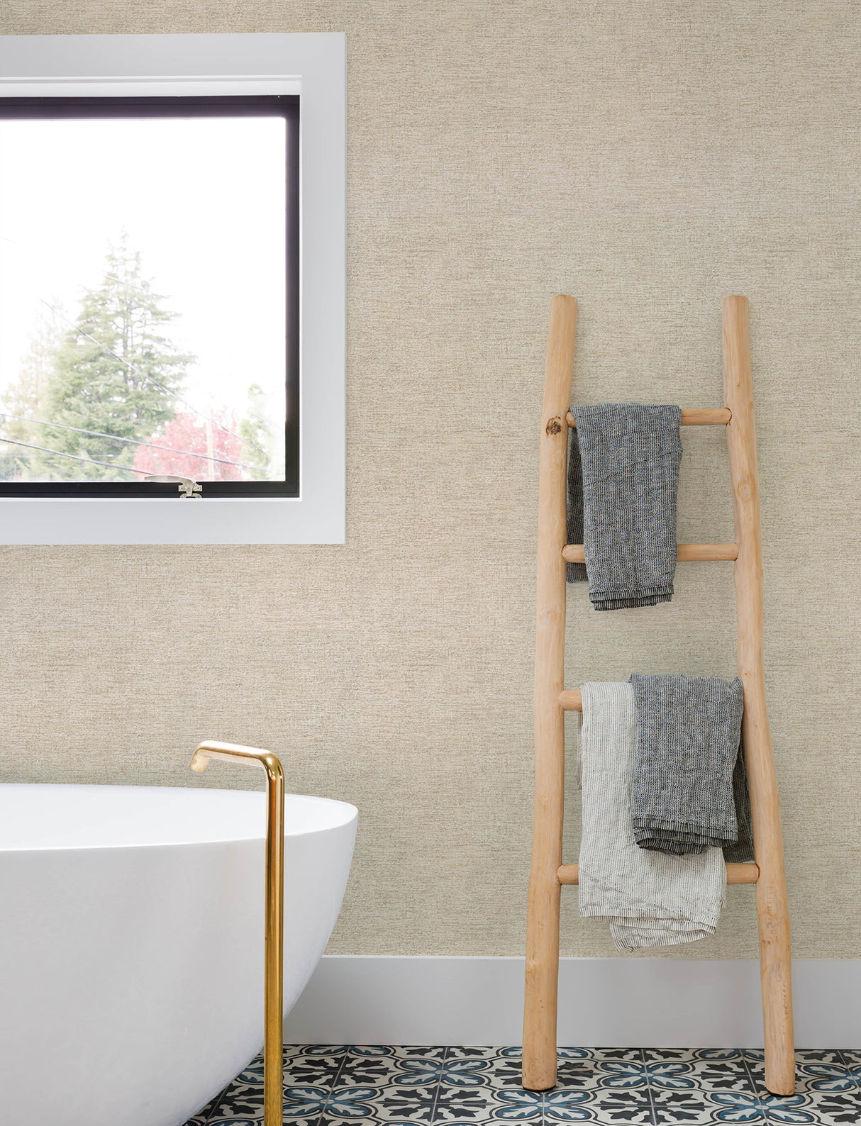 Tansy Neutral by Chesapeake Distressed Texture Vinyl on Non Woven Scrubbable Strippable Wallpaper Kitchen and Bath - 4191-83038