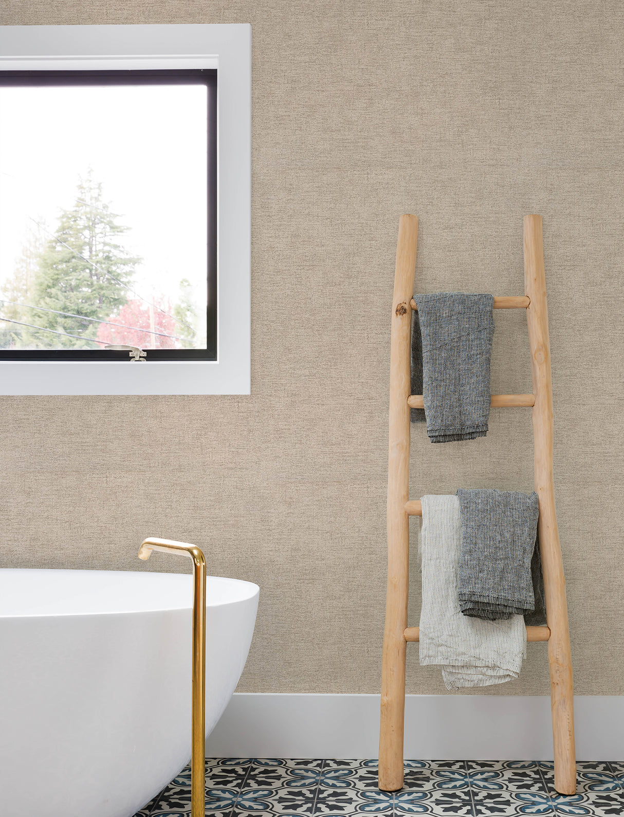 Tansy Taupe by Chesapeake Industrial Distressed Textured Vinyl Non Woven Scrubbable Strippable Wallpaper Kitchen and Bath 4191-83040