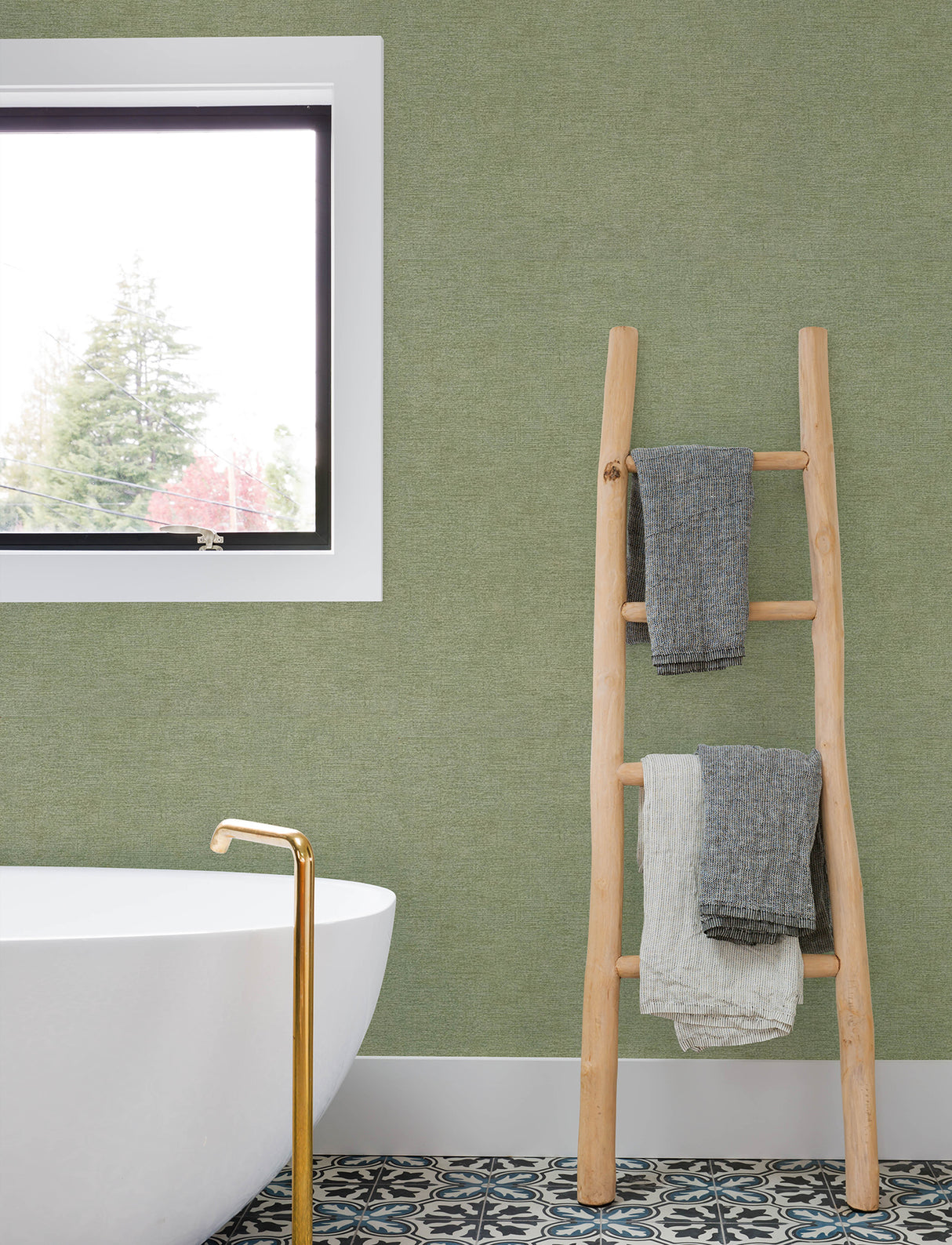 Tansy Green Distressed Textured Industrial Vinyl Non-Woven Wallpaper by Chesapeake Kitchen and Bath Collection 20.9in x 33ft - 4191-83041