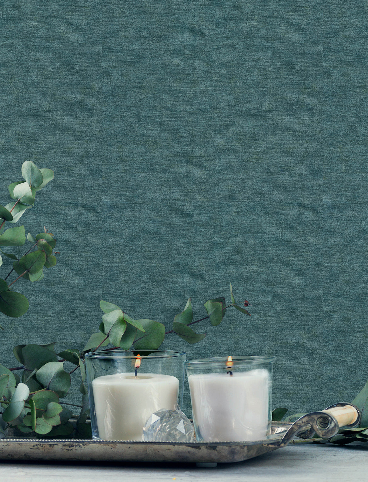 Tansy Teal Distressed Texture Vinyl on Non Woven Unpasted Scrubbable and Strippable Wallpaper by Chesapeake Kitchen and Bath - 4191-83042