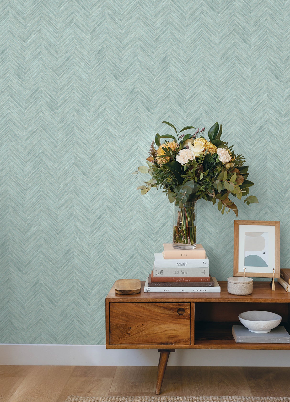 Caladesi Aqua by Chesapeake Linen Textured Chevron Non Woven Hybrid Unpasted Washable Wet Strippable Wallpaper Roll 20.5in x 33ft - 4192-13672