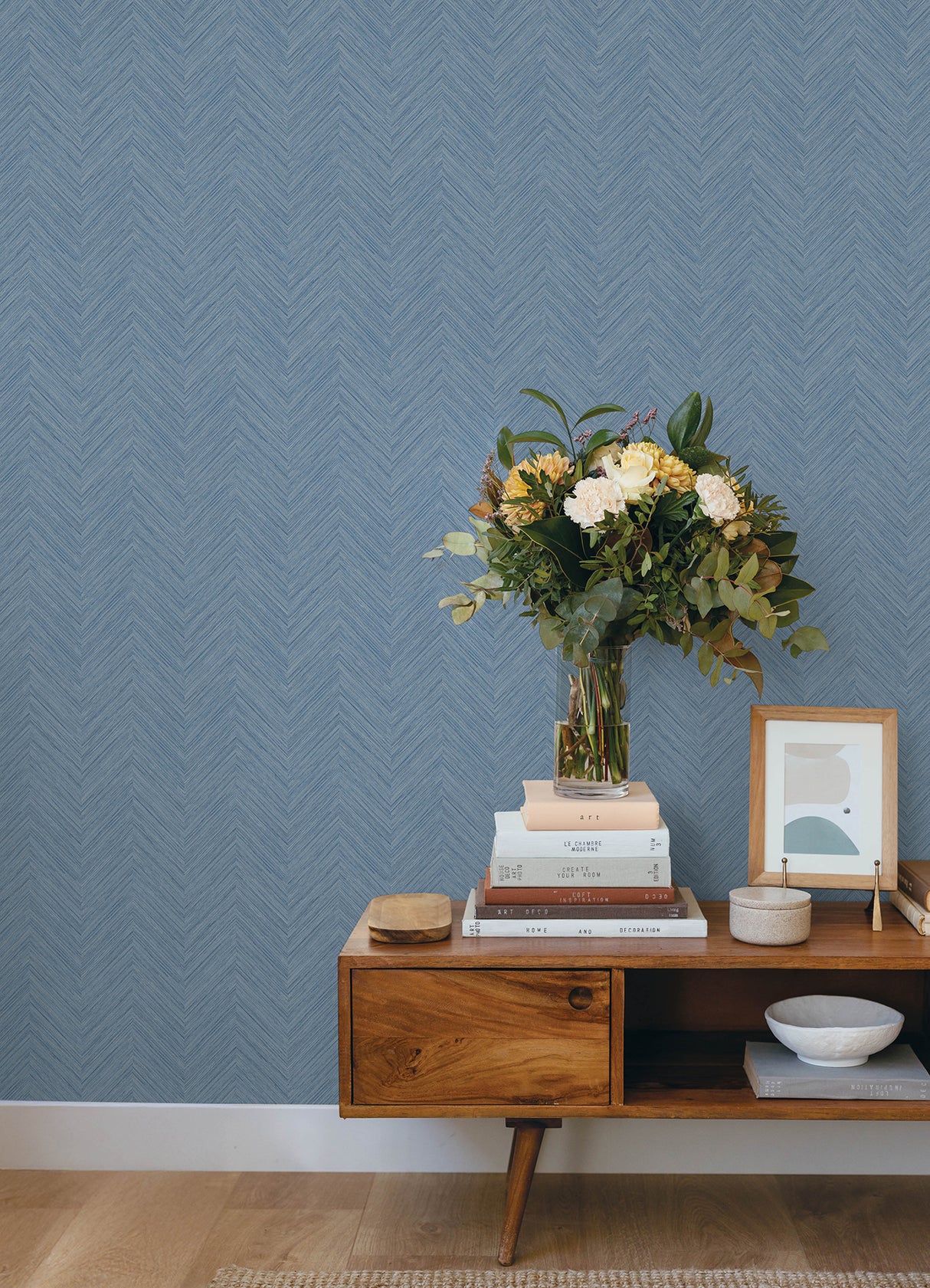 Caladesi Blue Linen Chevron Textured Unpasted Non Woven Hybrid Washable Modern Wallpaper by Chesapeake Plaid & Stripe Collection - 4192-13678