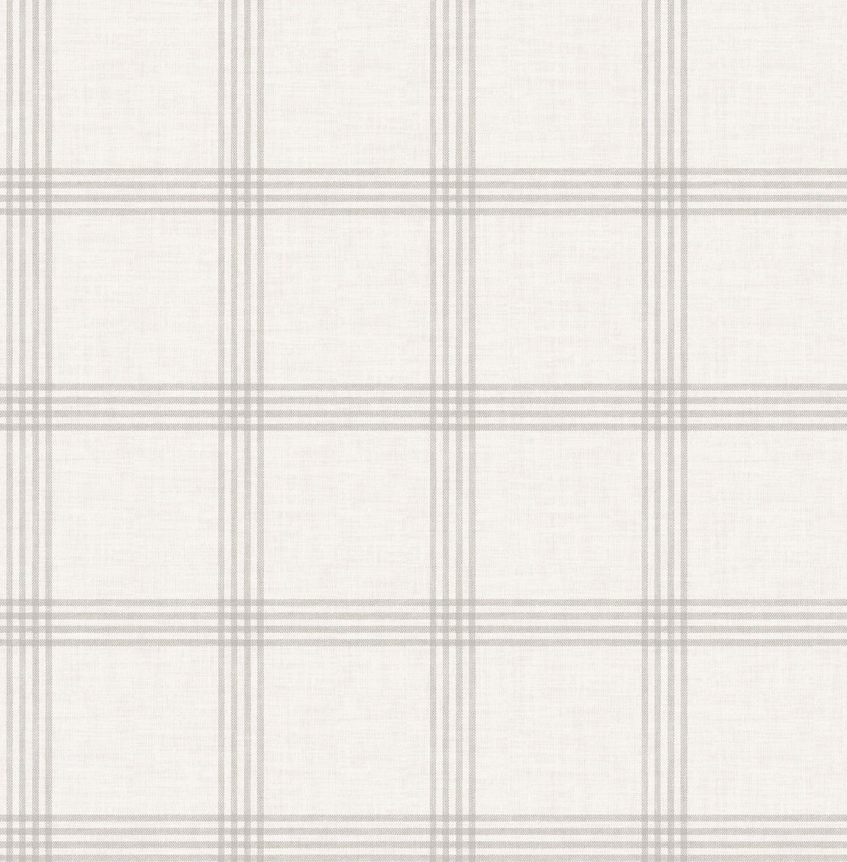 Twain Dove Plaid Wallpaper by Chesapeake - close-up of soft grey pinstripe plaid pattern on light linen-texture background