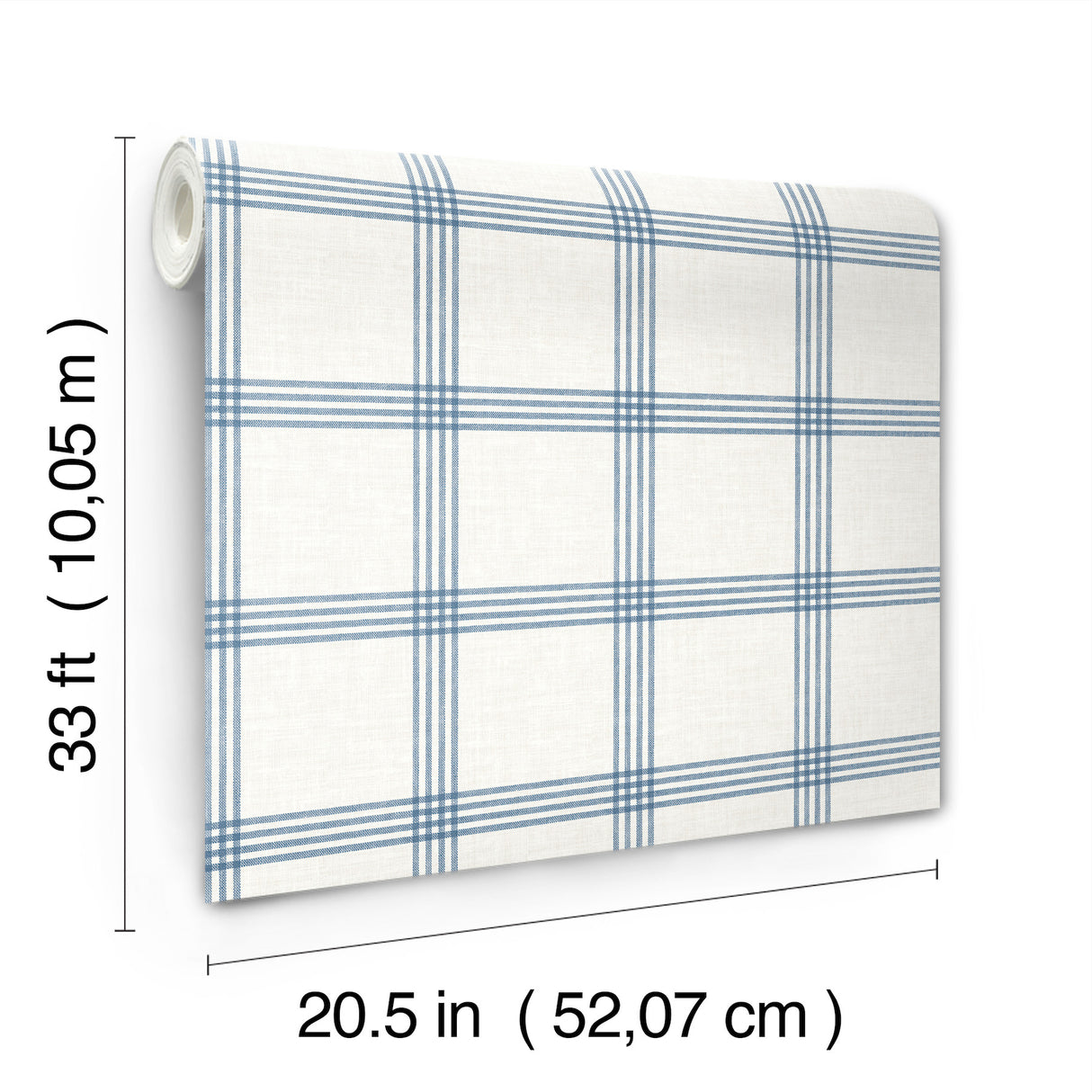 Twain Denim Plaid by Chesapeake Farmhouse Blue Pinstripe Linen-Look Non Woven Unpasted Strippable Washable Wallpaper Roll - 4192-26993