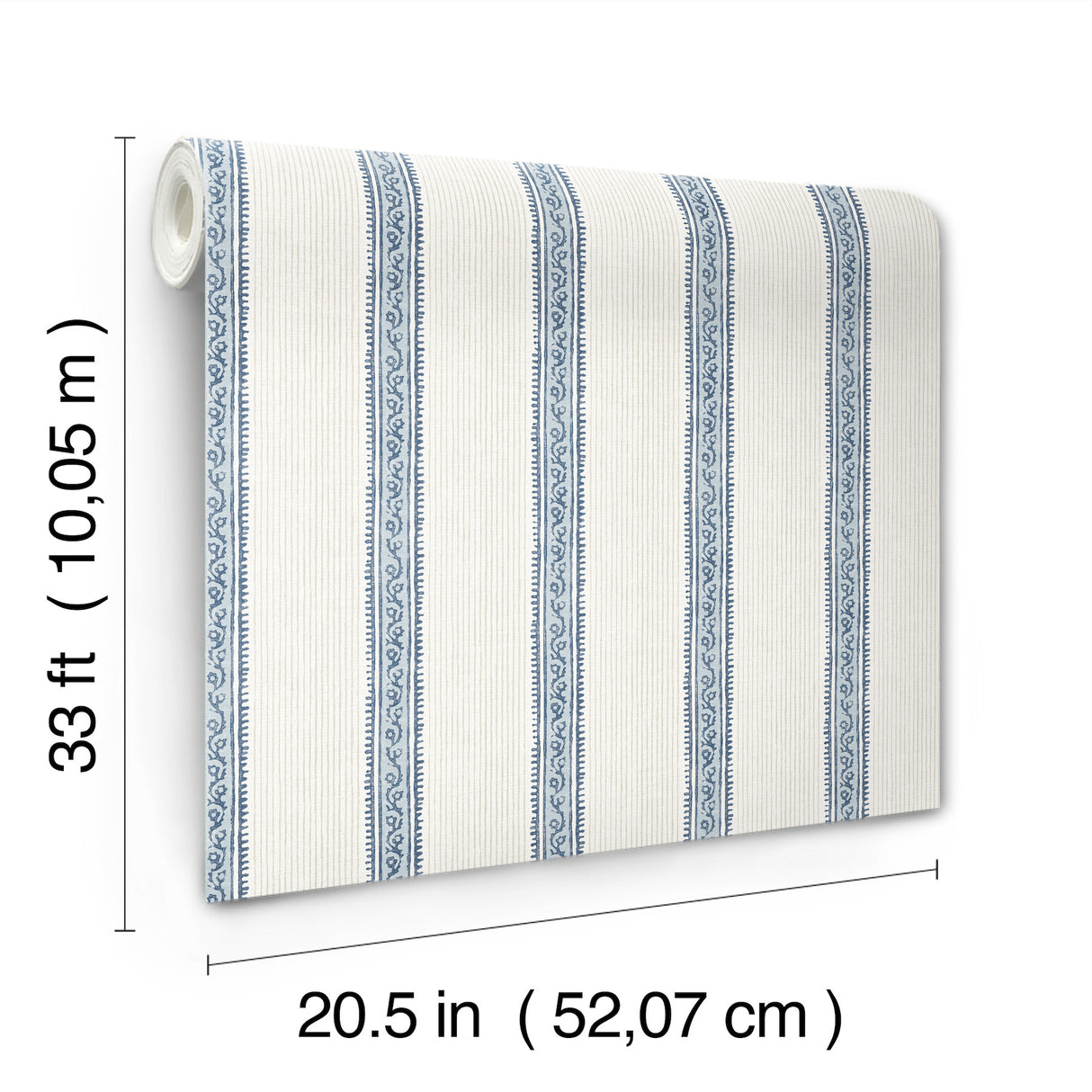 Mandevilla Blue by Chesapeake Plaid & Stripe Collection Vine Stripe Transitional Washable Strippable Unpasted Non Woven Wallpaper - 4192-27428
