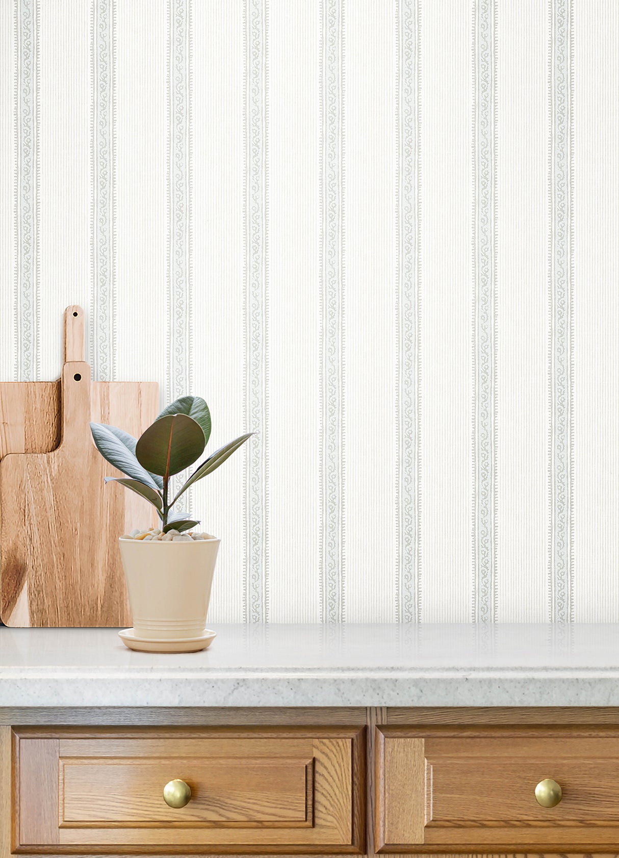 Mandevilla Light Blue and White Vine Stripe Textured Non Woven Unpasted Wallpaper by Chesapeake Plaid and Stripe Collection - 4192-27690