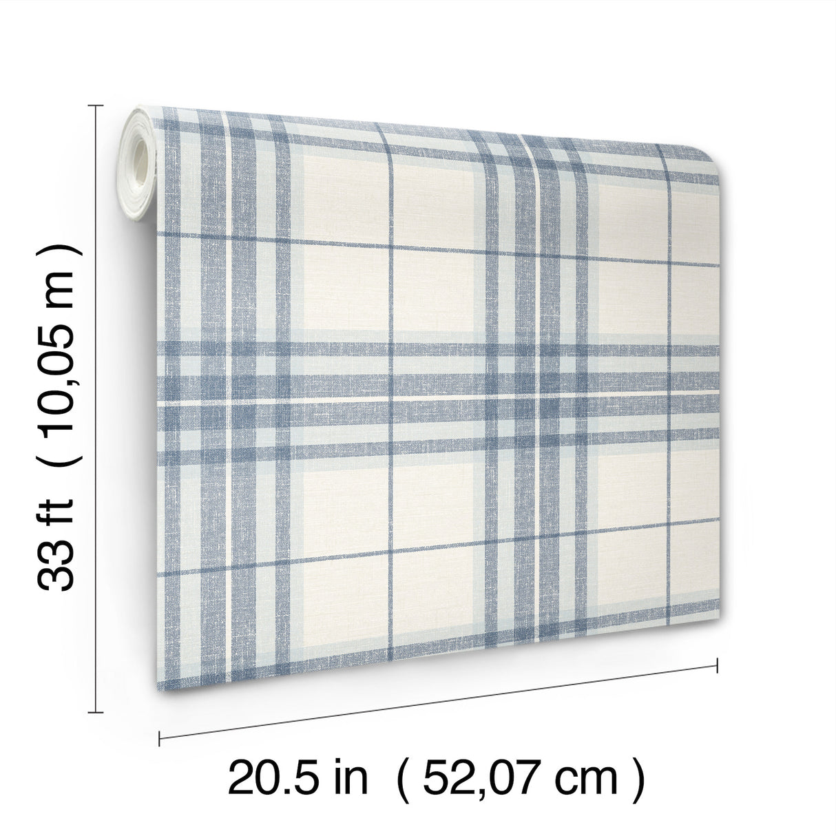 Cabin Check Blue Plaid Wallpaper by Chesapeake - Farmhouse Textured Non Woven Unpasted Strippable Wallpaper Roll - Plaid & Stripe 4192-27692
