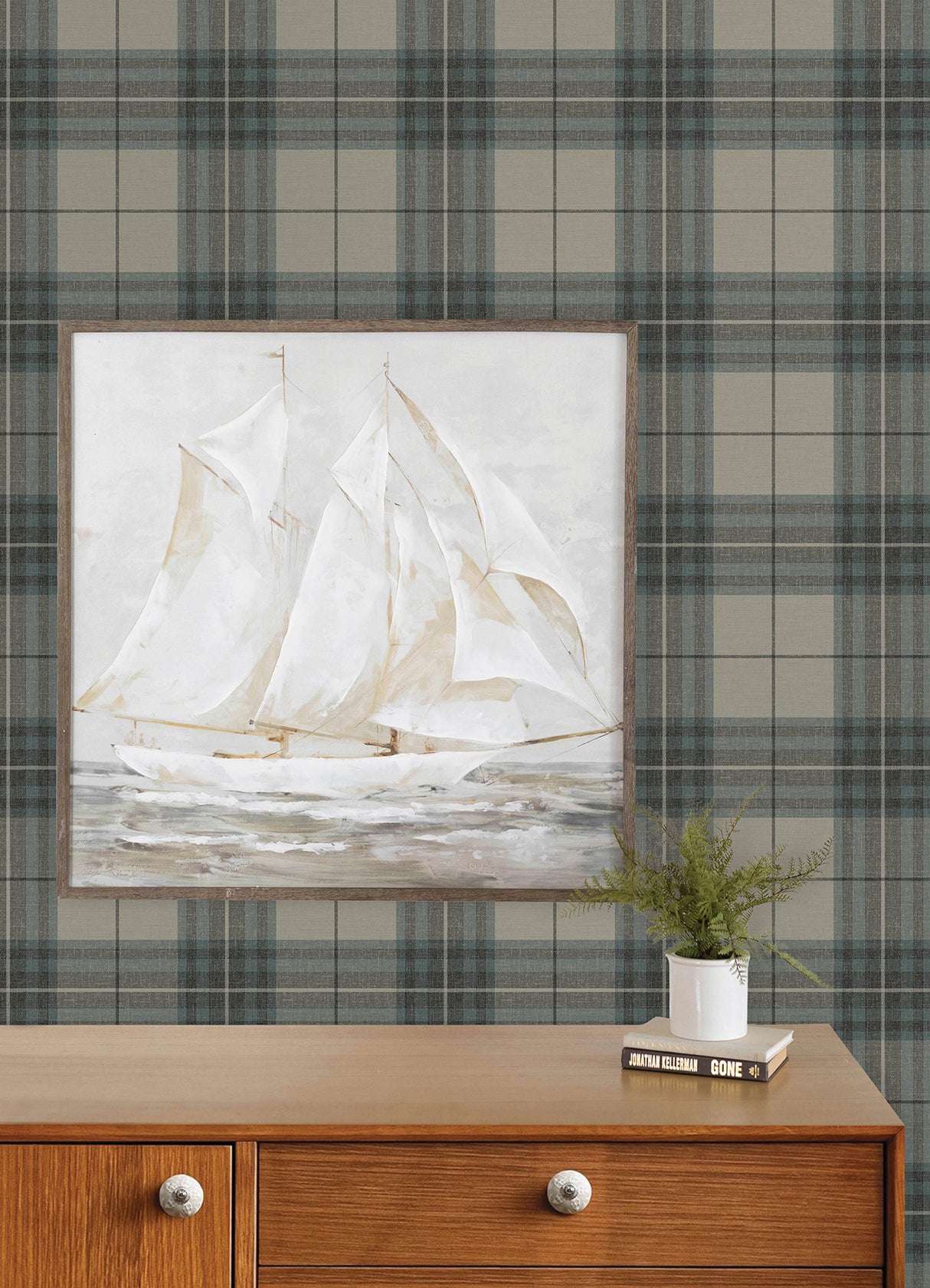 Cabin Check Teal Plaid by Chesapeake Farmhouse Textured Non Woven Wallpaper - Chesapeake 4192-27695