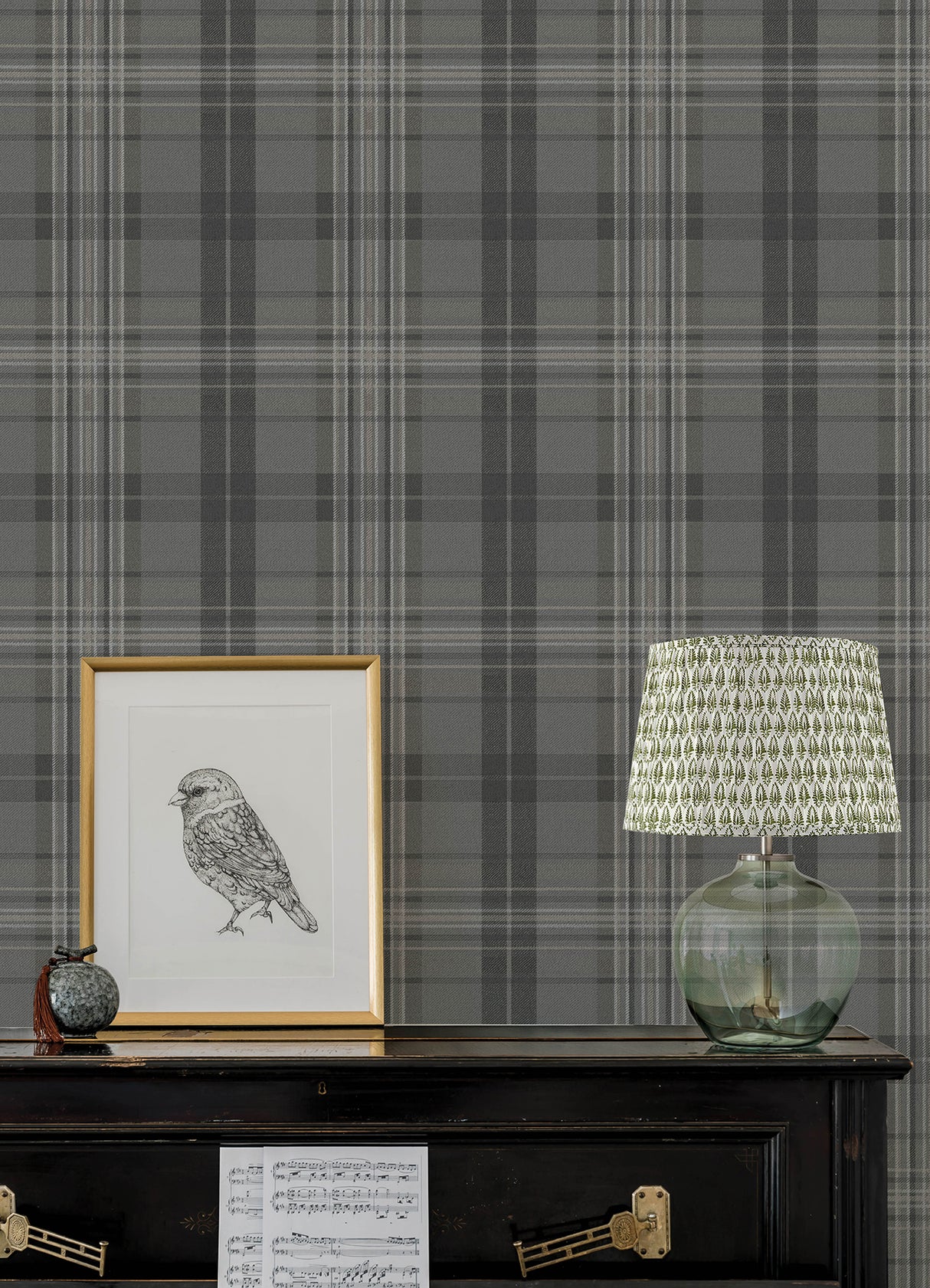 Austin Charcoal by Chesapeake Farmhouse Traditional Plaid Non Woven Hybrid Unpasted Sidewall Wallpaper Roll 20.5 in x 33 ft - 4192-330215
