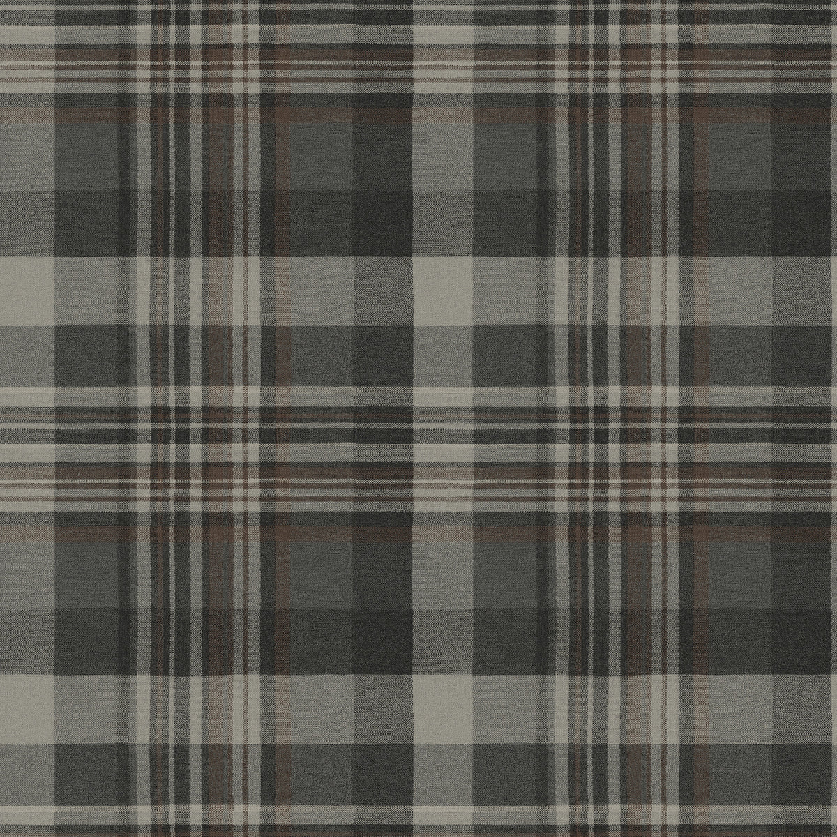 Dutton Plaid Charcoal Flannel Wallpaper by Chesapeake - Traditional Plaid Pattern in Charcoal, Grey, and Rust