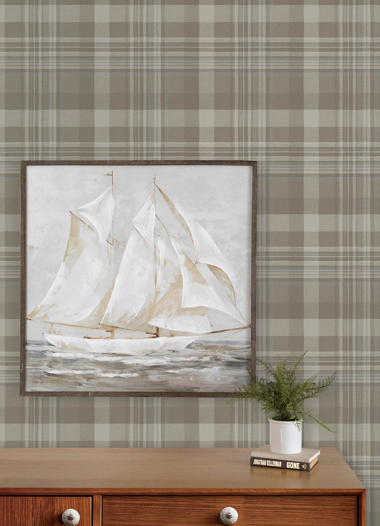 Dutton Plaid Light Brown Flannel Wallpaper by Chesapeake Traditional Plaid Stripe - Chesapeake 4192-72633
