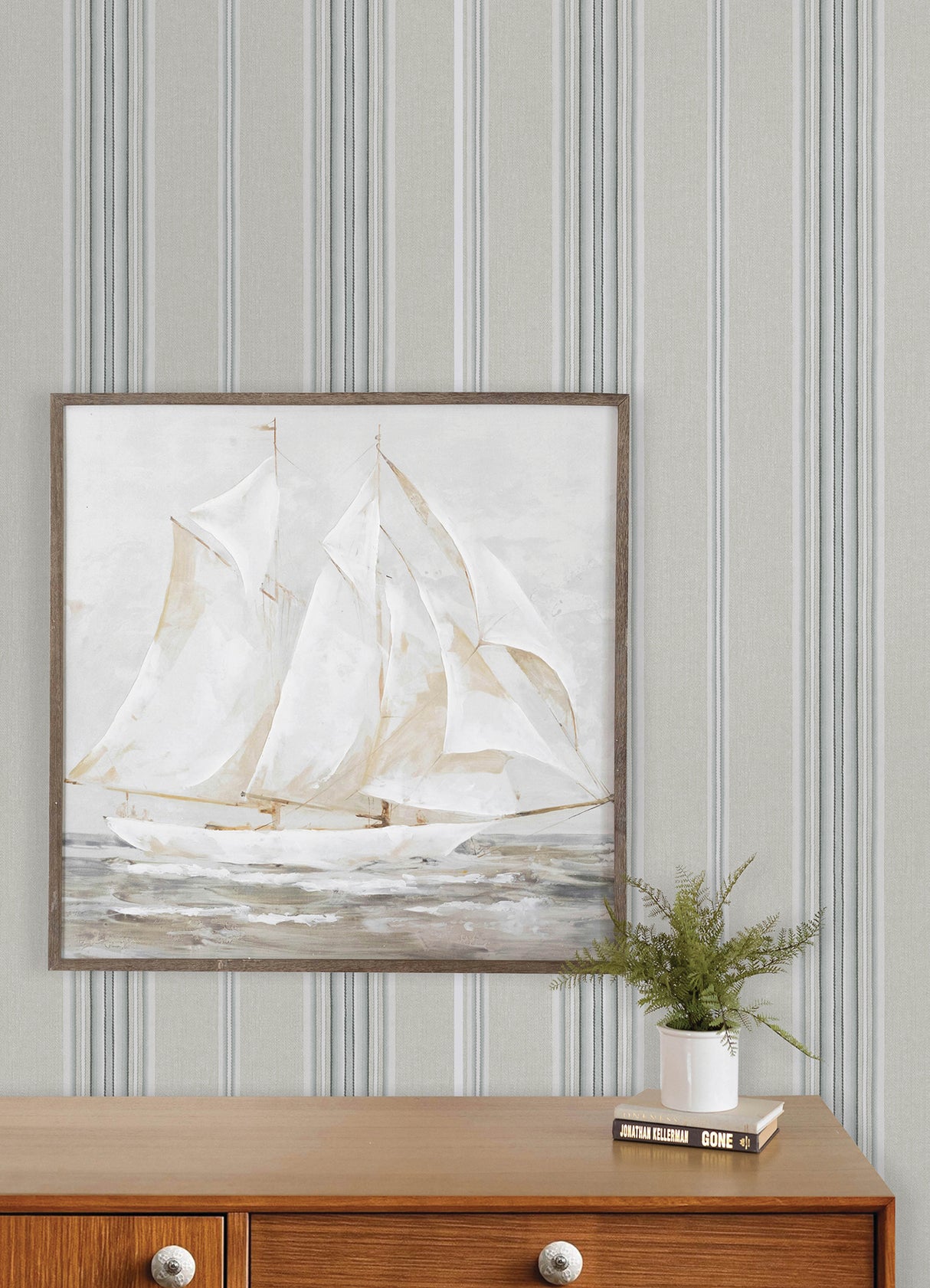 Calvados Turquoise Linen Stripe by Chesapeake Farmhouse Style Prepasted Non Woven Hybrid Stripe Wallpaper 20.5 in x 33 ft Roll - 4192-83122