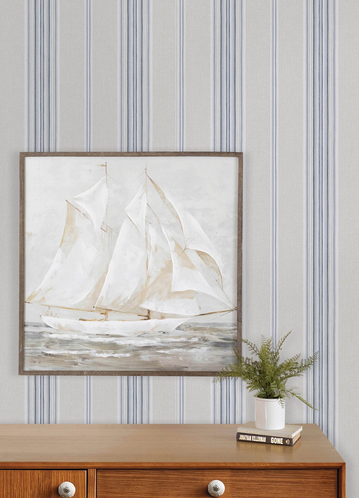 Calvados Blue Linen Stripe by Chesapeake Farmhouse Prepasted Sidewall Wallpaper - Chesapeake 4192-83123