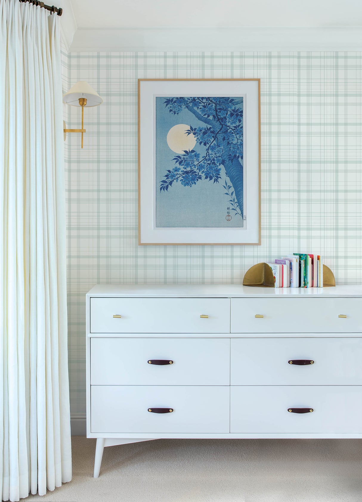 Burgess Light Blue Plaid by Chesapeake Farmhouse Prepasted Non Woven Hybrid Washable and Strippable Wallpaper Roll - 4192-83410
