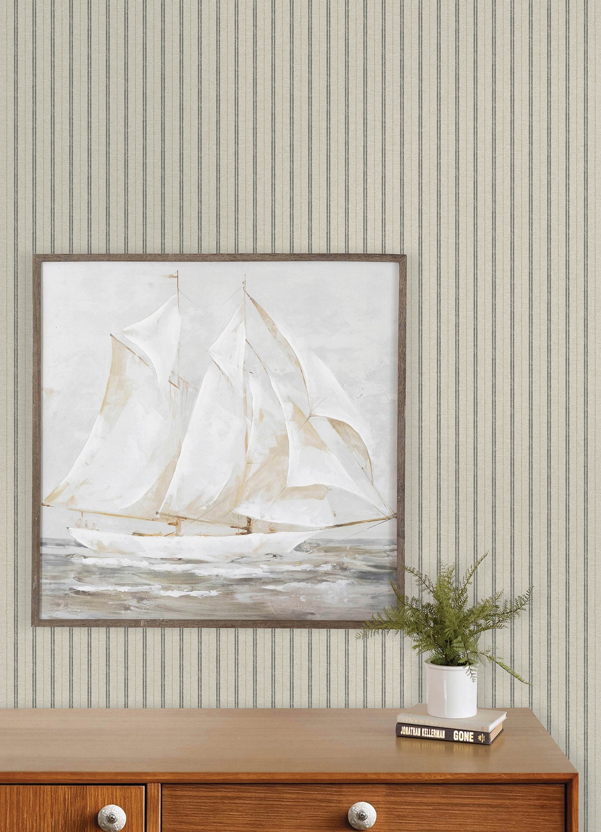 Harville Black Double Stripe Wallpaper by Chesapeake Prepasted Non Woven Hybrid Easy Walls Farmhouse Stripes Sidewall 4192-83429