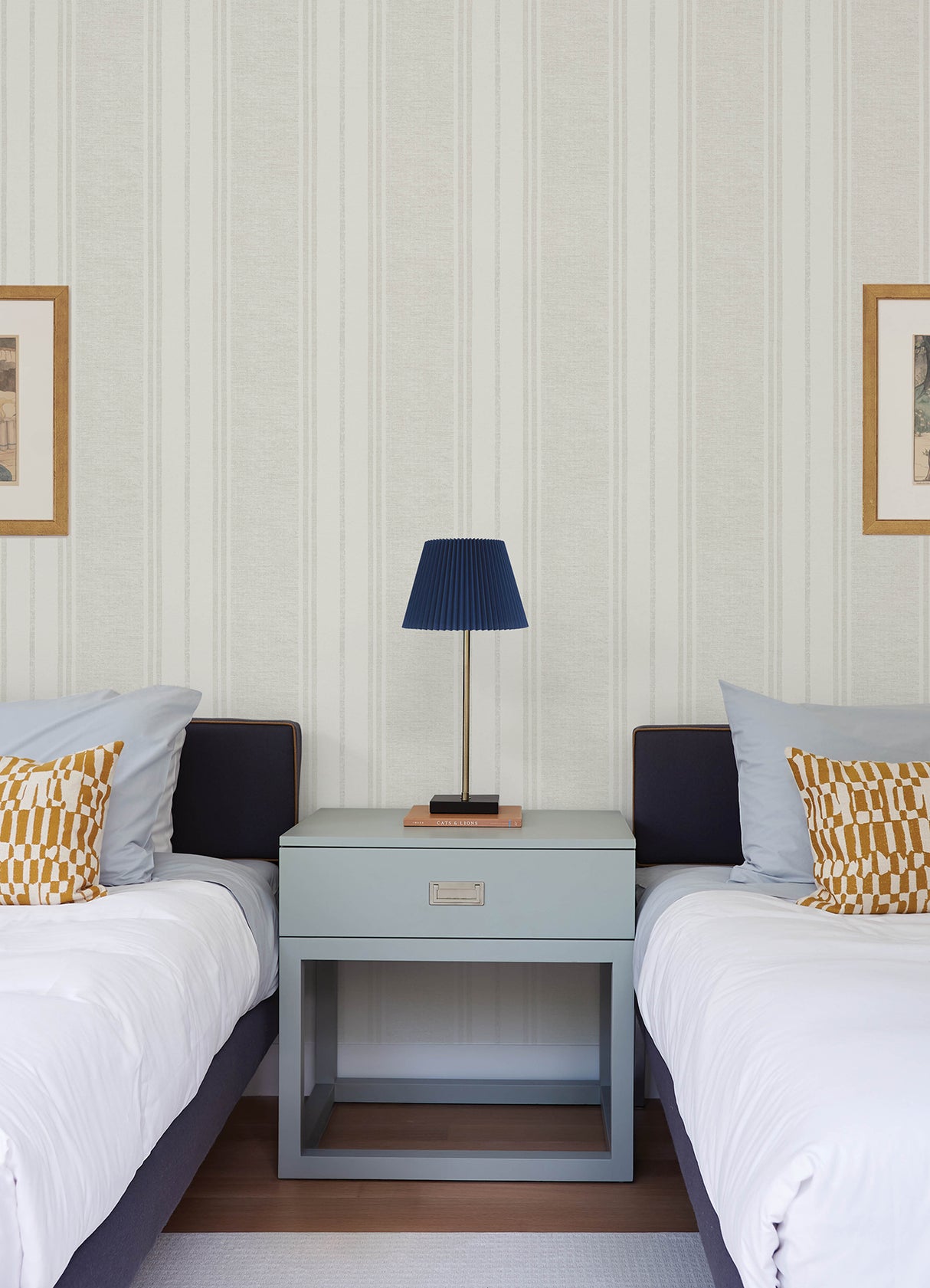 Maddox Light Grey Flannel Stripe by Chesapeake Prepasted Easy Walls Sidewall Wallpaper - 4192-83440