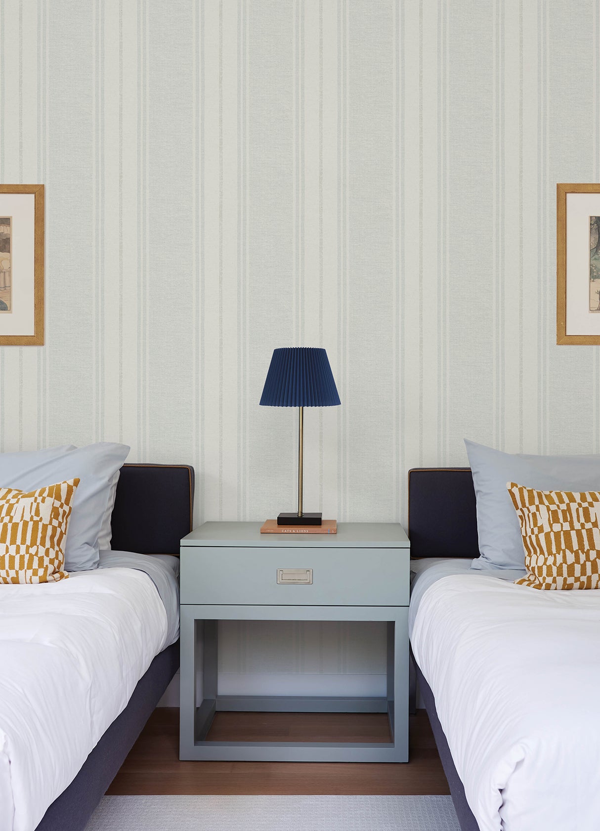 Maddox Light Blue and Grey Flannel Stripe Wallpaper by Chesapeake Farmhouse Prepasted Easy Walls Washable Strippable Non Woven Hybrid - 4192-83442