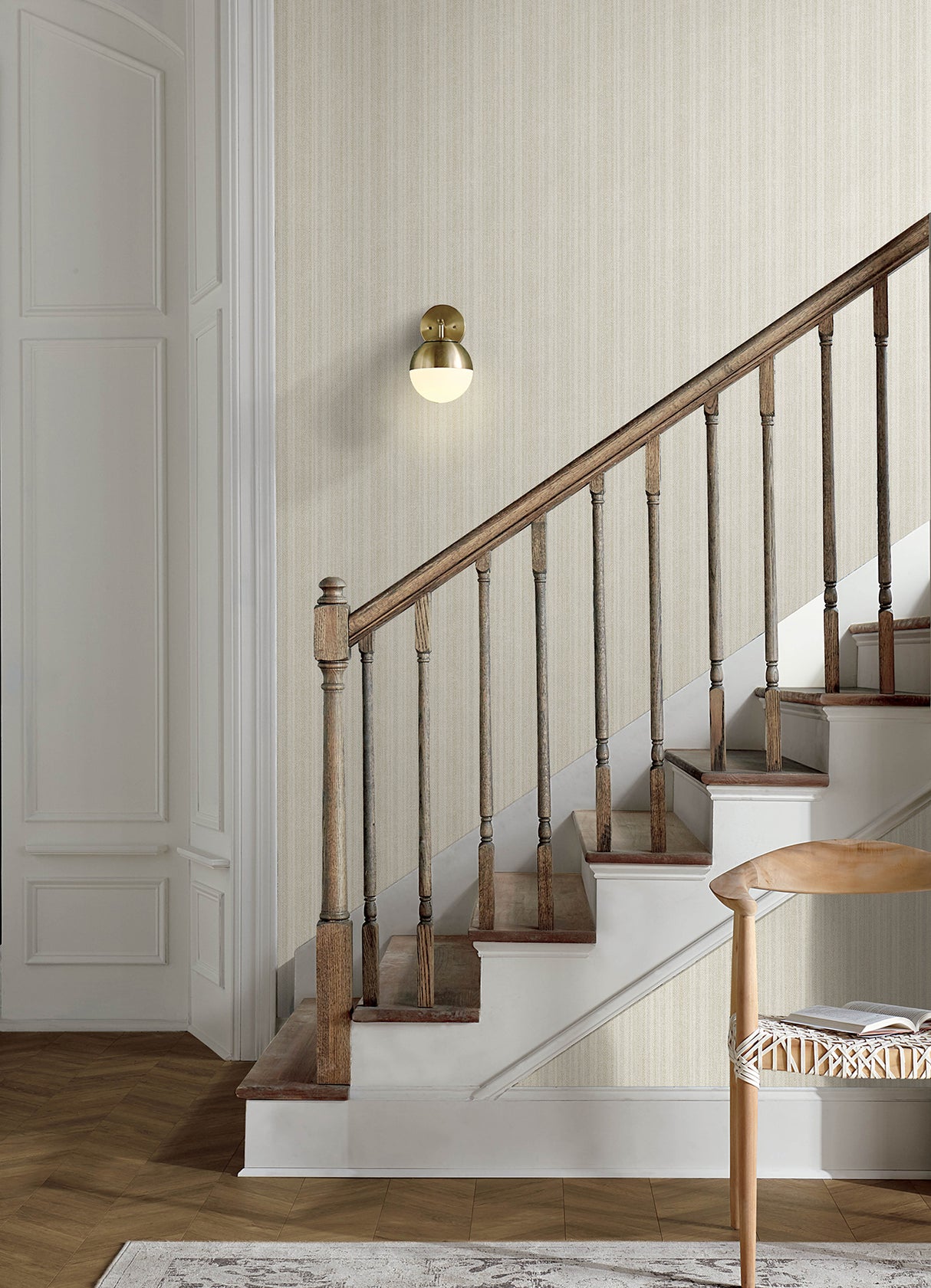 Stokes Beige by Chesapeake Chevron Stripe Prepasted Non Woven Hybrid Easy Walls Wallpaper from Plaid and Stripe Collection - 4192-83445