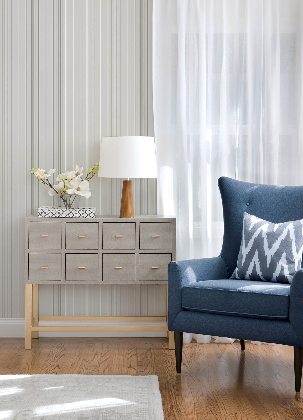 Lascelle Light Grey Modern Pinstripe Wallpaper by Chesapeake Plaid & Stripe Collection - 4192-83451