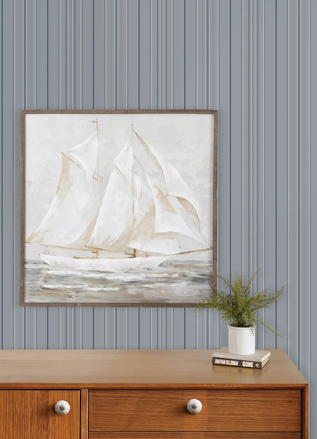 Lascelle Light Blue Modern Pinstripe Prepasted Washable Strippable Non Woven Hybrid Wallpaper by Chesapeake Plaid & Stripe - 4192-83452