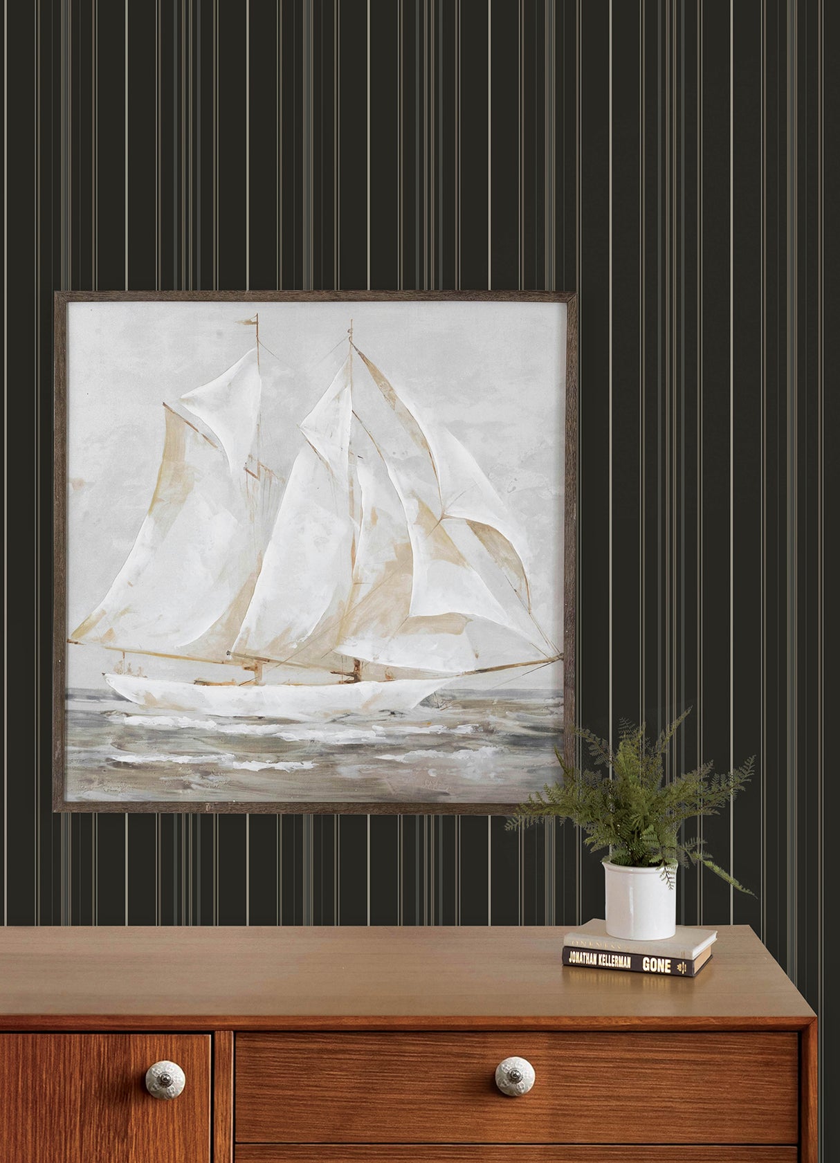 Lascelle Black by Chesapeake Modern Pinstripe Plaid and Stripe Collection Traditional Prepasted Non Woven Hybrid Wallpaper - 4192-83453