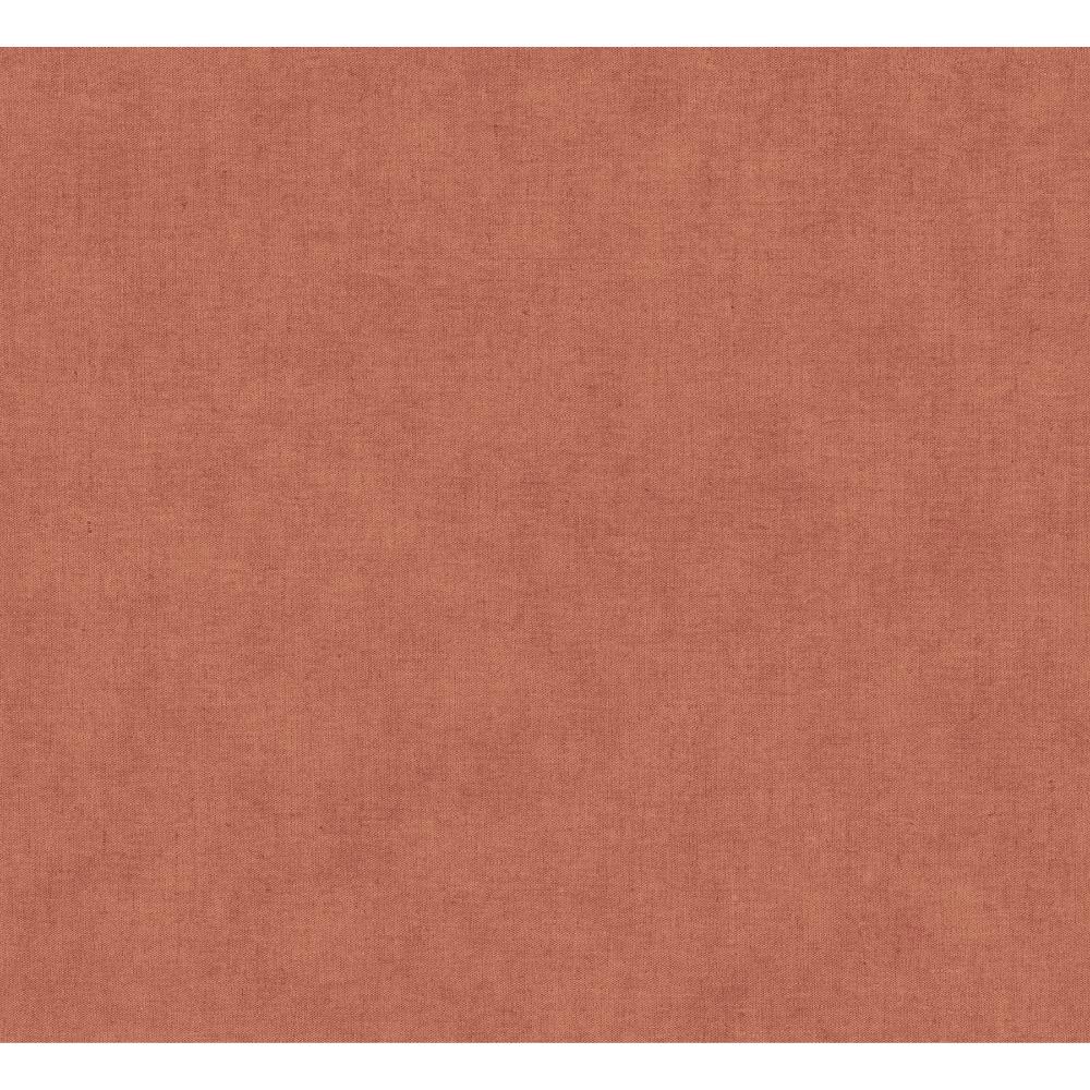 Nuovo Rust Faux Linen Wallpaper swatch in brick-red faux fabric texture