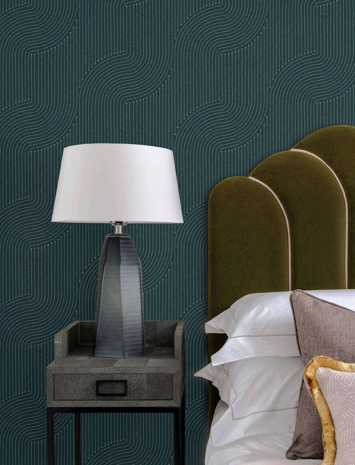 Braddock Teal Rhythmic Flow Wallpaper by A-Street Prints Moderne Deco Modern Abstract Geometric Non Woven Wallpaper - 4198-27806