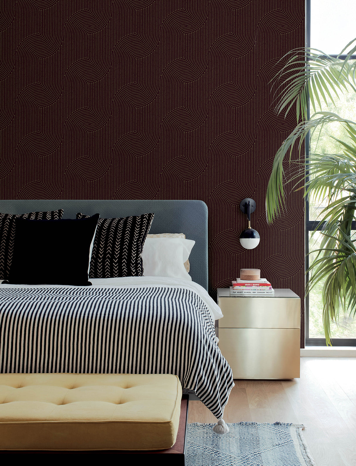 Braddock Merlot Rhythmic Flow Abstract Geometric Metallic Non Woven Washable Wallpaper by A-Street Prints Moderne Deco Collection - 4198-27807