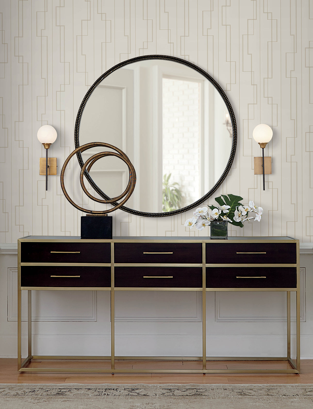 Anson Ivory and Metallic Gold Art Deco Geometric Non Woven Unpasted Wallpaper by A-Street Prints Moderne Deco Collection - 4198-27810