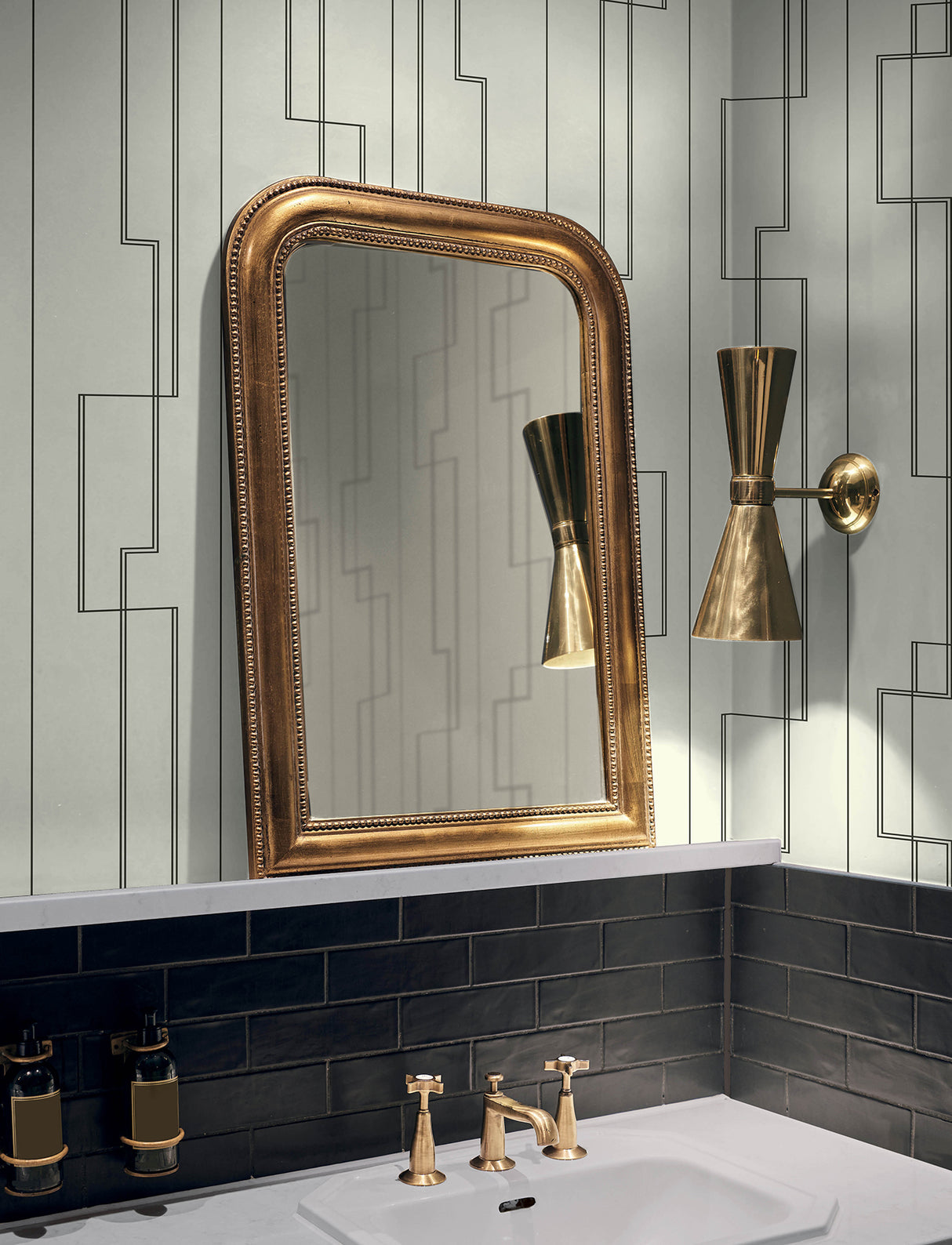 Anson Black Deco Detailing Geometric Art Deco Non Woven Wallpaper in Black from the Moderne Deco Collection by A-Street Prints - 4198-27811