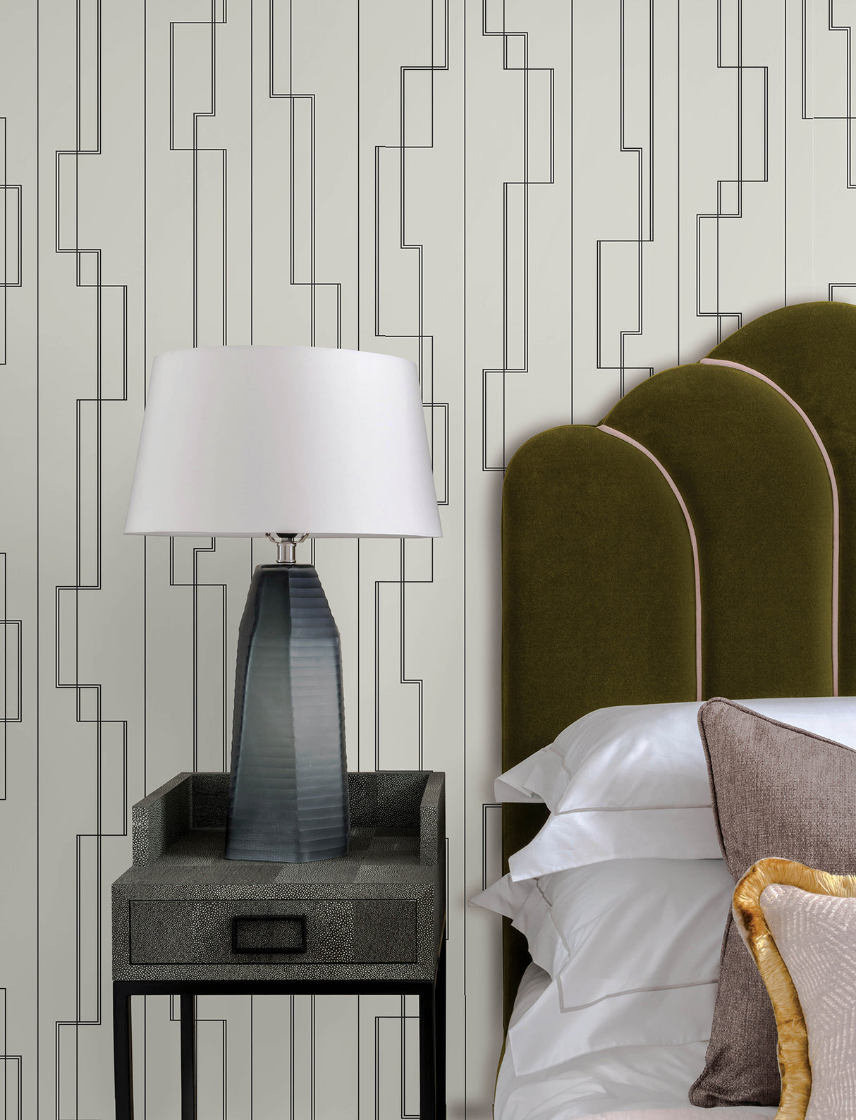 Anson Black Deco Detailing Geometric Art Deco Non Woven Wallpaper in Black from the Moderne Deco Collection by A-Street Prints - 4198-27811