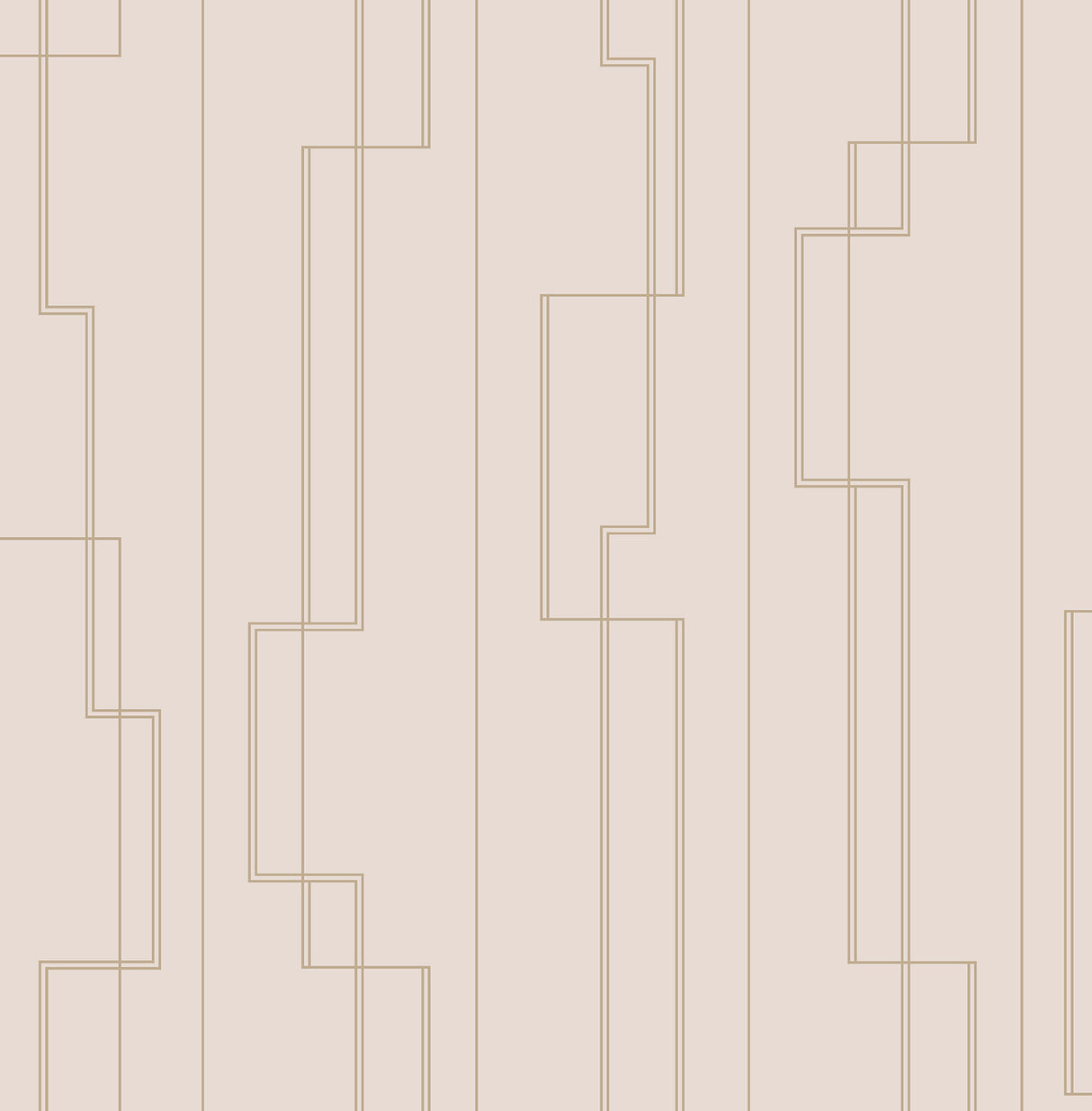 Anson Blush Deco Detailing Wallpaper by A-Street Prints featuring metallic rose gold geometric Art Deco linework on a pale blush pink non woven background