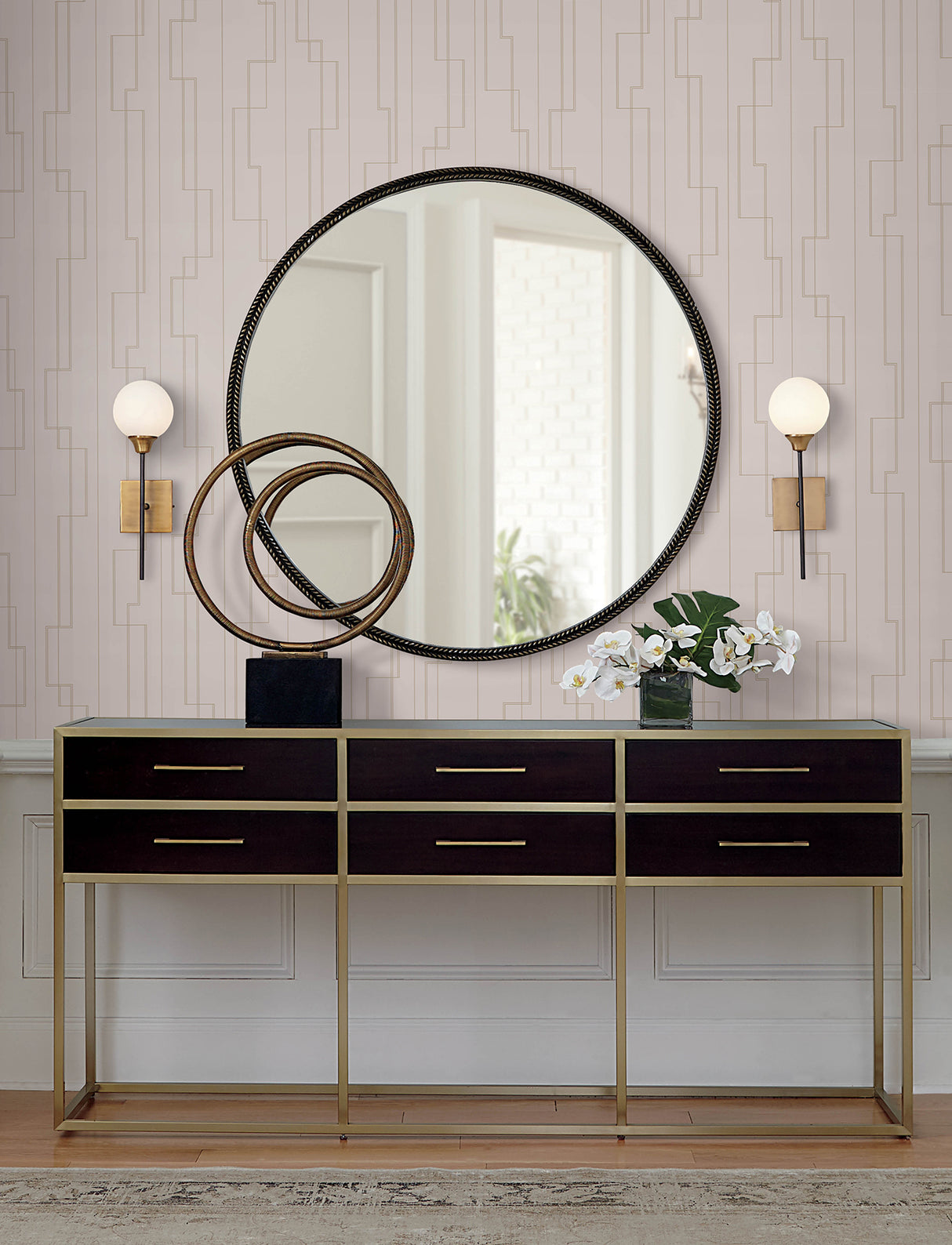 Anson Blush by A-Street Prints Glam Art Deco Geometric Metallic Rose Gold Strippable Washable Unpasted Non Woven Wallpaper Roll - 4198-27813