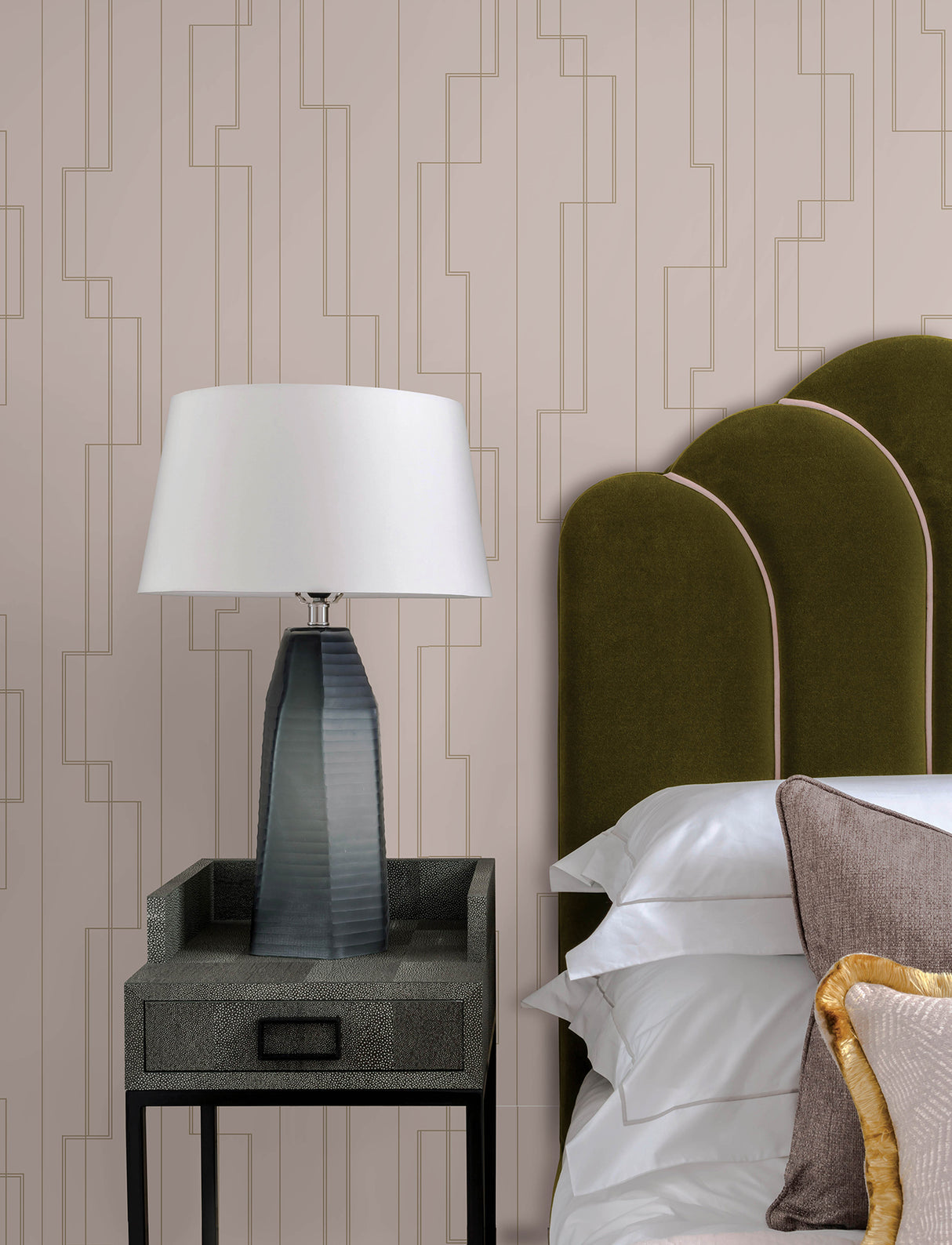 Anson Blush by A-Street Prints Glam Art Deco Geometric Metallic Rose Gold Strippable Washable Unpasted Non Woven Wallpaper Roll - 4198-27813