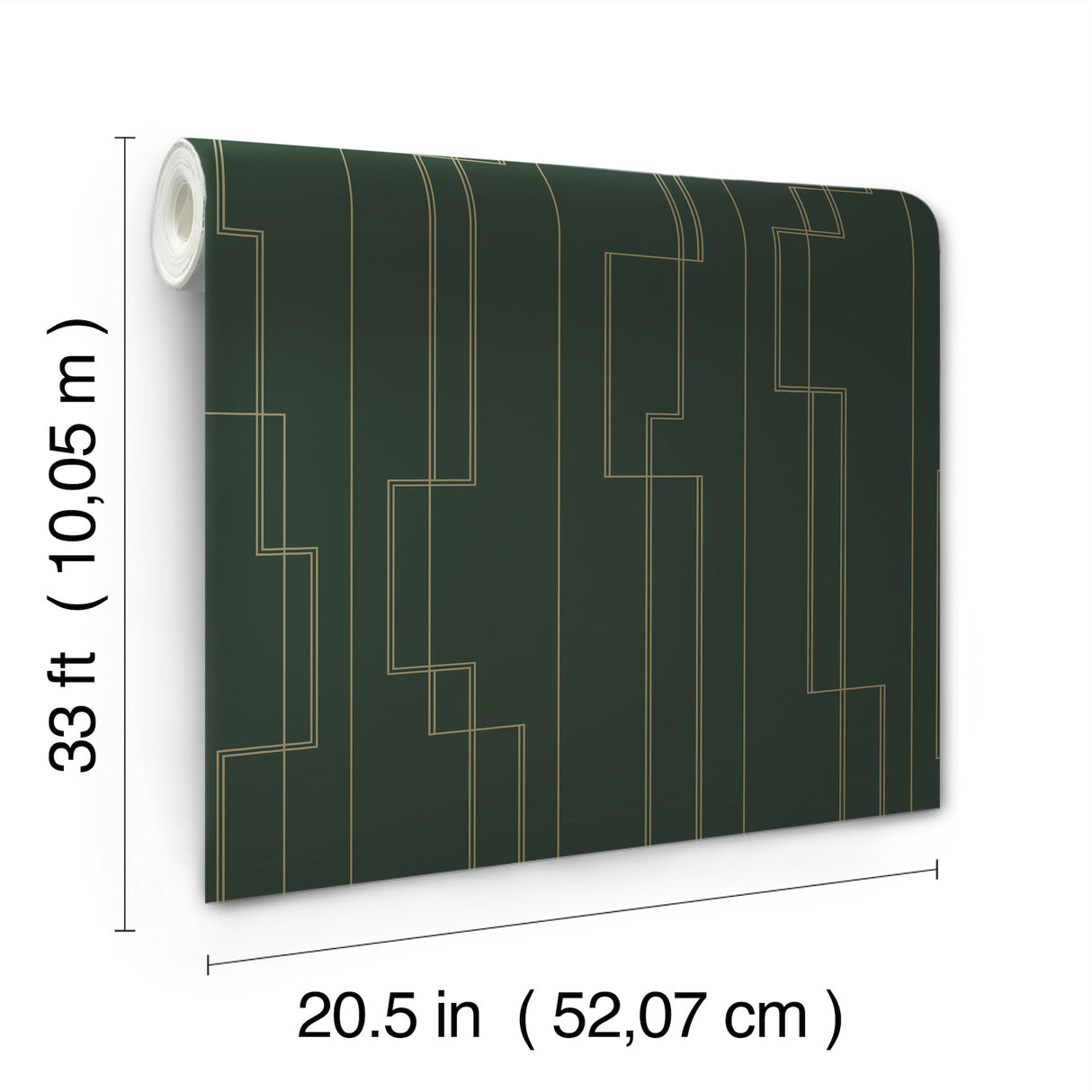Anson Evergreen Deco Detailing Wallpaper in Forest Green with Metallic Gold Linework by A-Street Prints Moderne Deco - 4198-27814