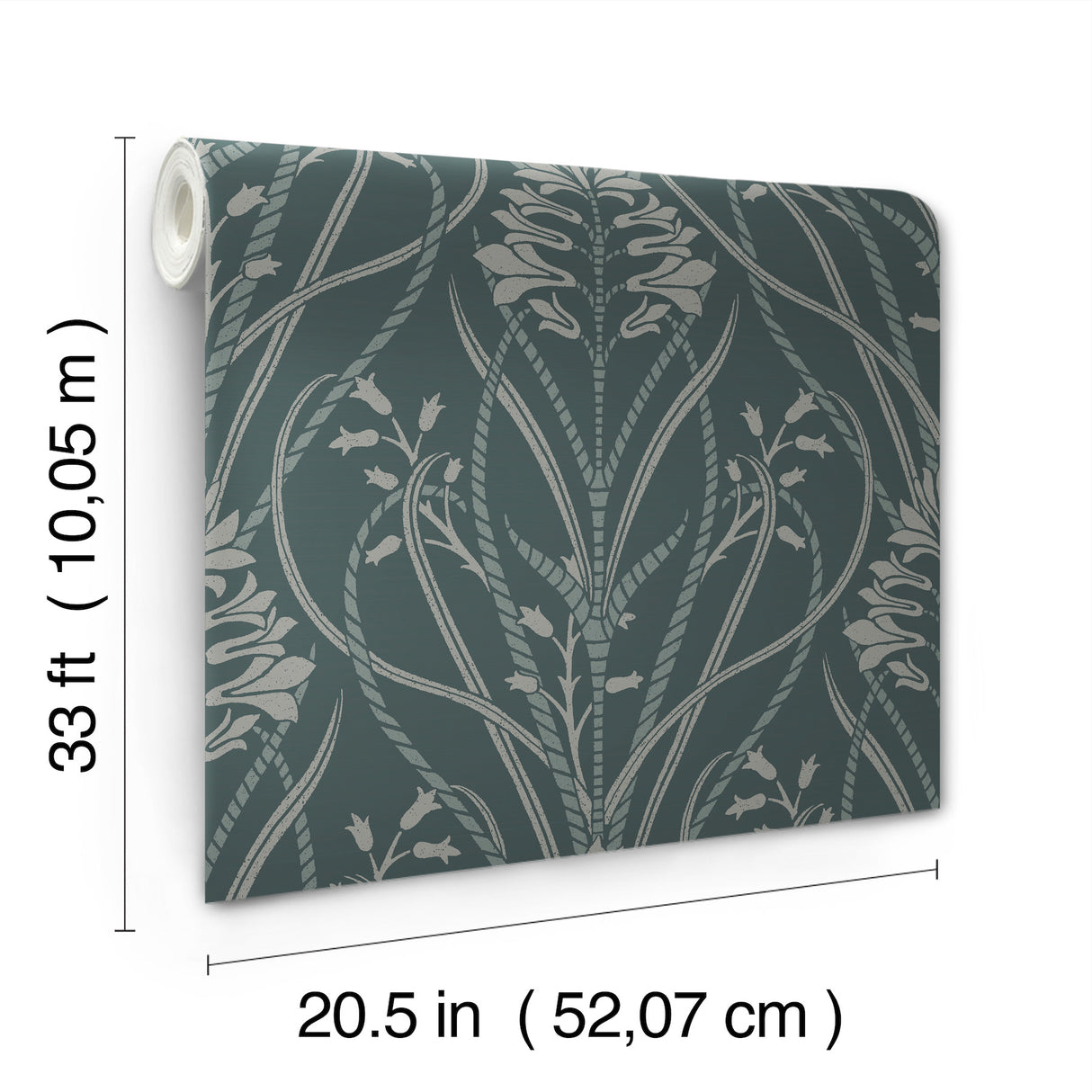 Rosalind Teal Iris Damask Wallpaper by A-Street Prints Moderne Deco Art Deco Botanical Floral Damask Non Woven Unpasted Wallpaper - 4198-27820
