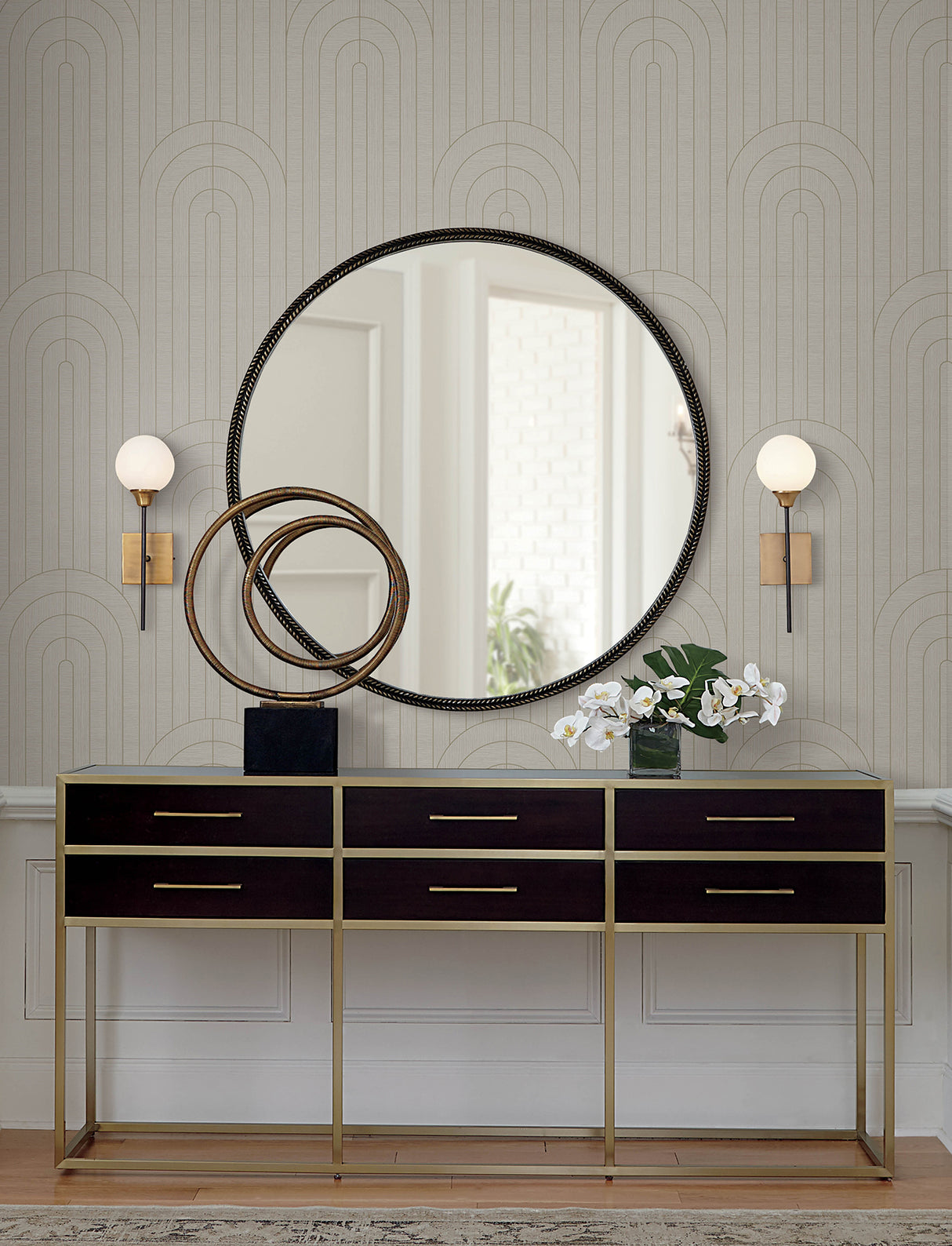Declan Neutral Textured Arches Wallpaper by A-Street Prints Glam Geometric Metallic Non Woven Unpasted Sidewall - 4198-27826