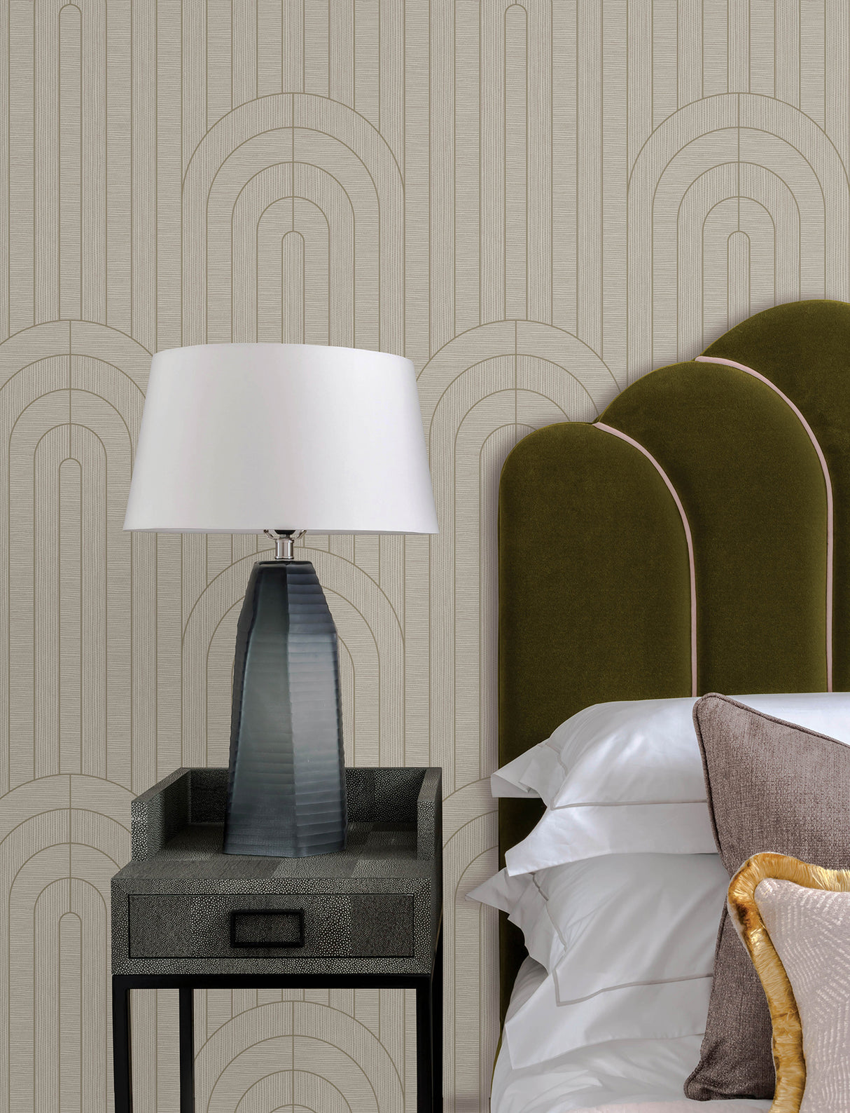 Declan Neutral Textured Arches Wallpaper by A-Street Prints Glam Geometric Metallic Non Woven Unpasted Sidewall - 4198-27826
