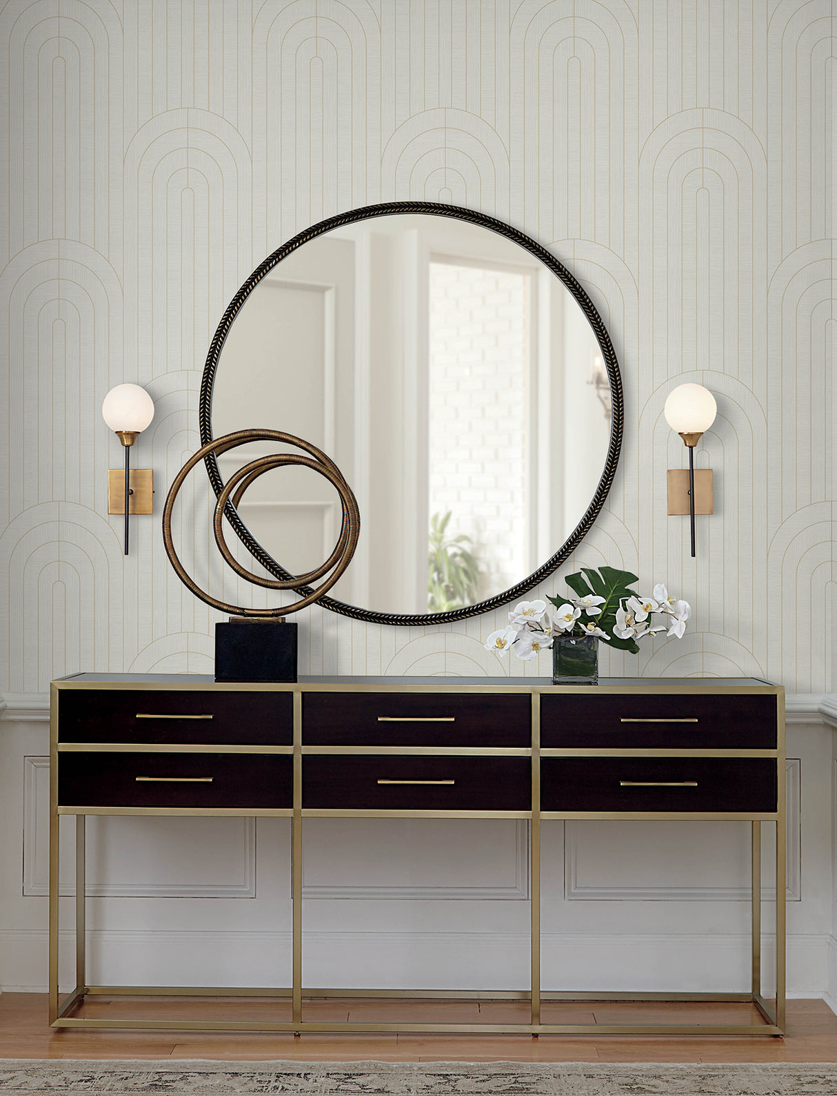 Declan Ivory A-Street Prints Moderne Deco Textured Concentric Geometric Arches Glam Metallic Non Woven Wallpaper - 4198-27827