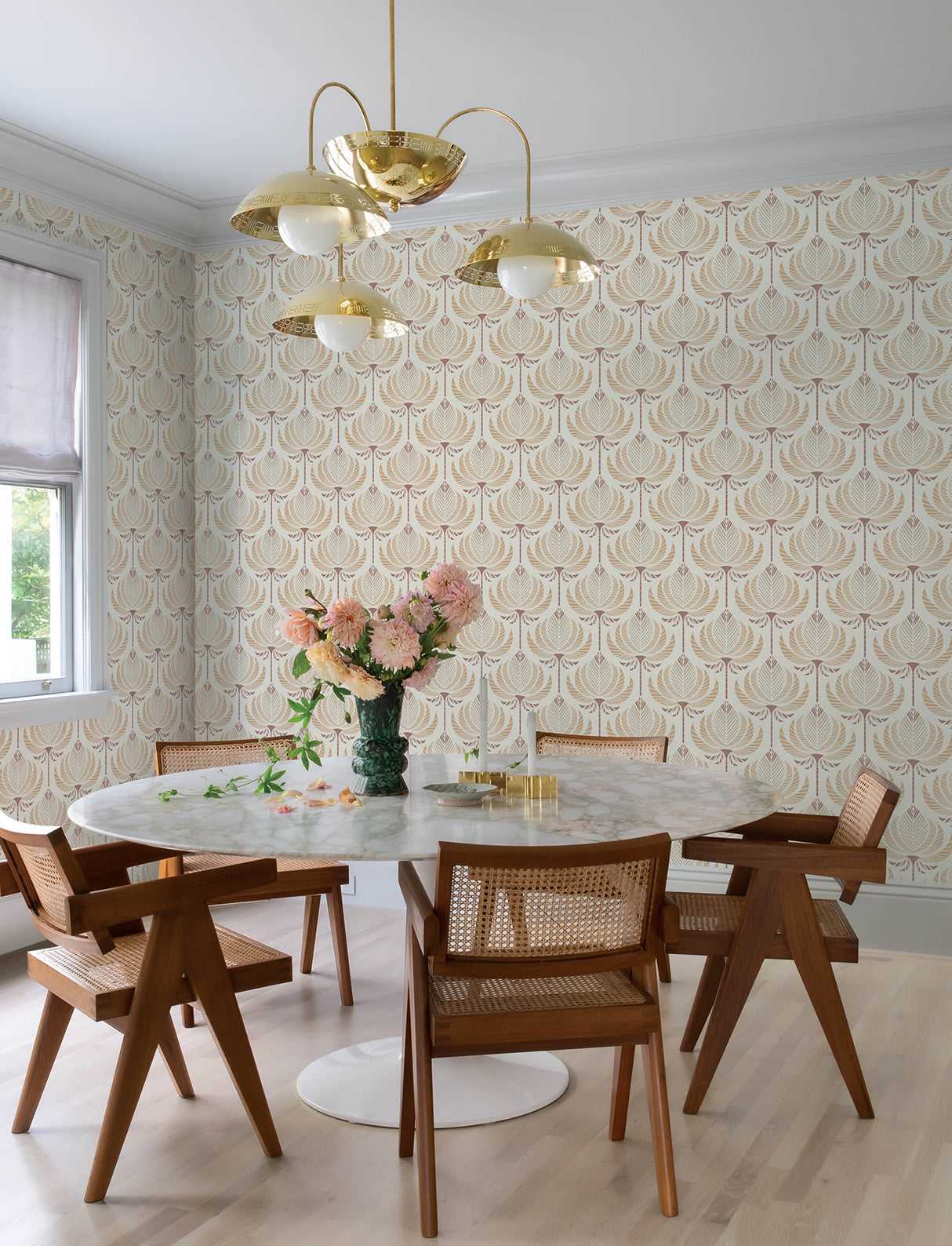 Ferrenby Apricot Lotus-Shaped Floral Fan Non Woven Unpasted Washable Modern Wallpaper by A-Street Prints Moderne Deco - 4198-27829