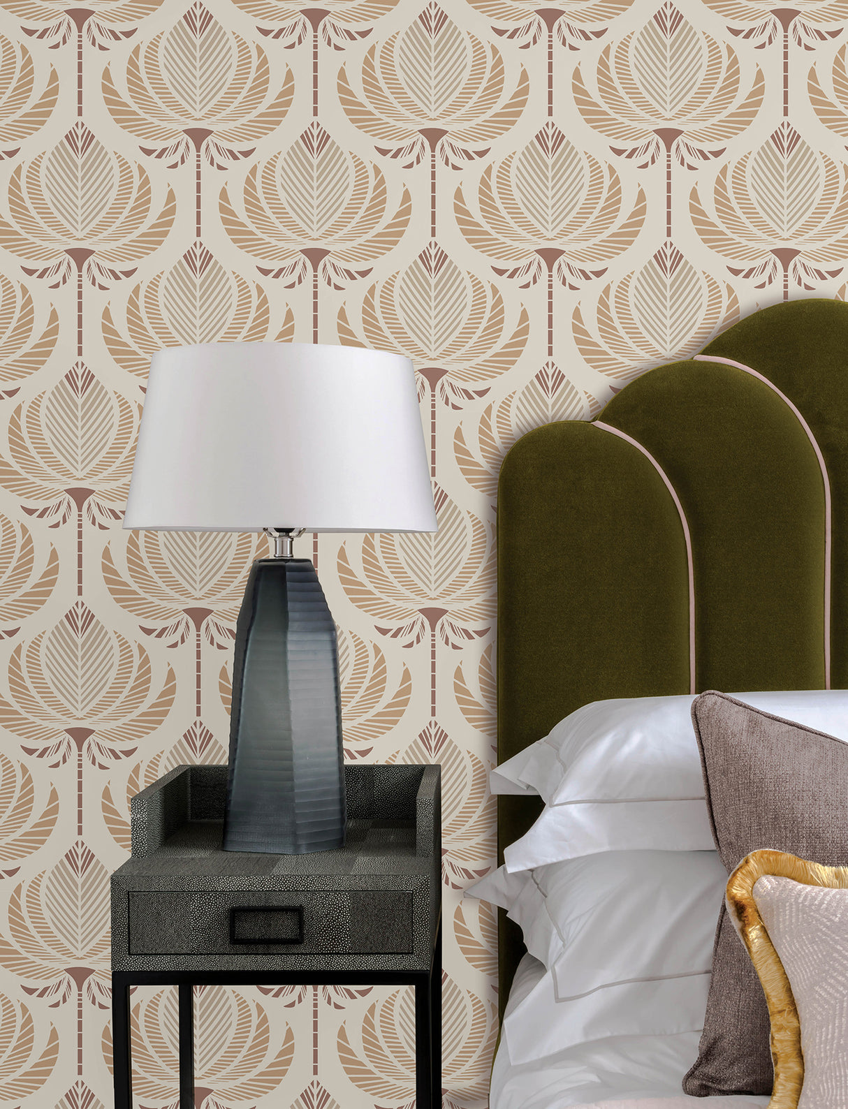 Ferrenby Apricot Lotus-Shaped Floral Fan Non Woven Unpasted Washable Modern Wallpaper by A-Street Prints Moderne Deco - 4198-27829
