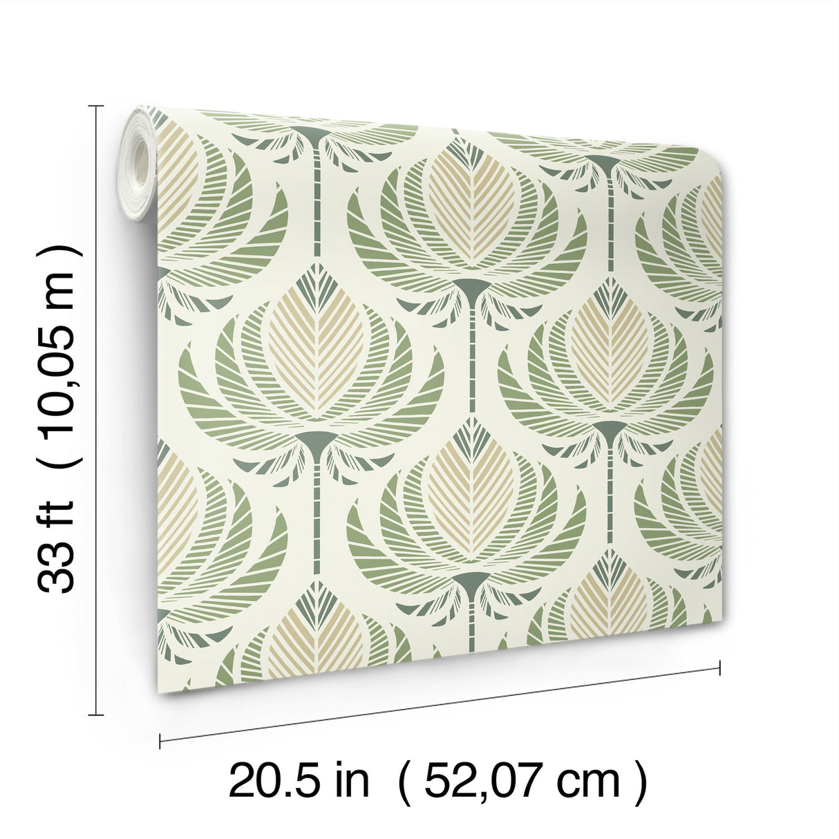 Ferrenby Green by A-Street Prints Lotus-Shaped Floral Fan Art Deco Unpasted Non Woven Wallpaper from the Moderne Deco Collection - 4198-27830
