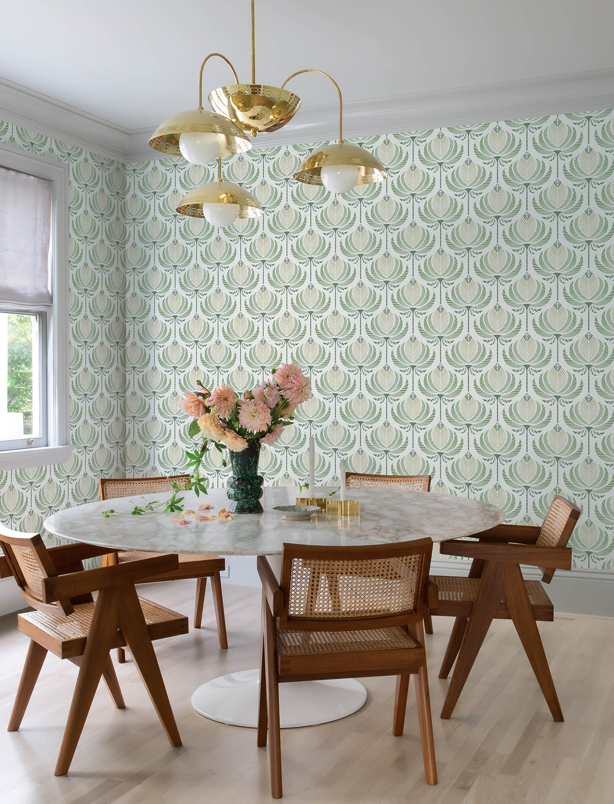 Ferrenby Green by A-Street Prints Lotus-Shaped Floral Fan Art Deco Unpasted Non Woven Wallpaper from the Moderne Deco Collection - 4198-27830