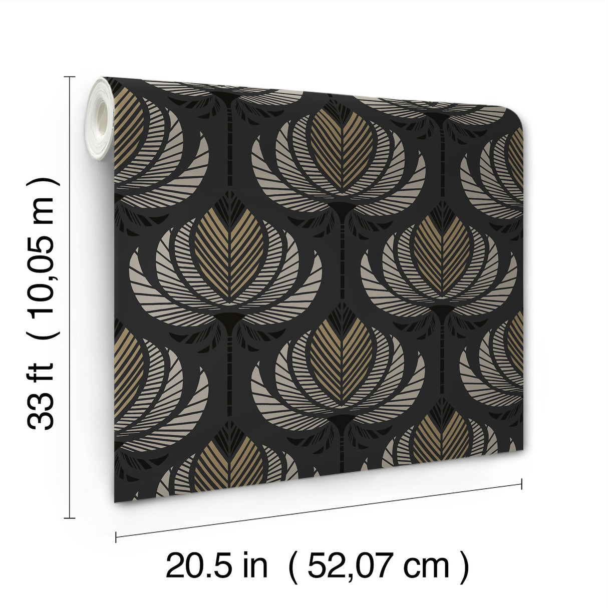 Ferrenby Black Floral Fan by A-Street Prints Modern Metallic Lotus Fan Wallpaper - 4198-27833